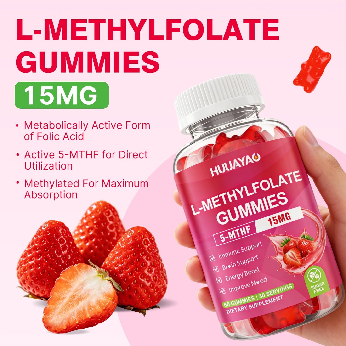 HUUAYAO L-Methylfolate 15 mg Gummies 120 Count