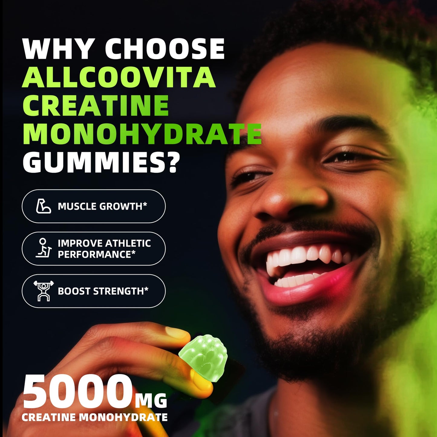 Allcoovita Creatine Monohydrate Gummies, 135 Gummies