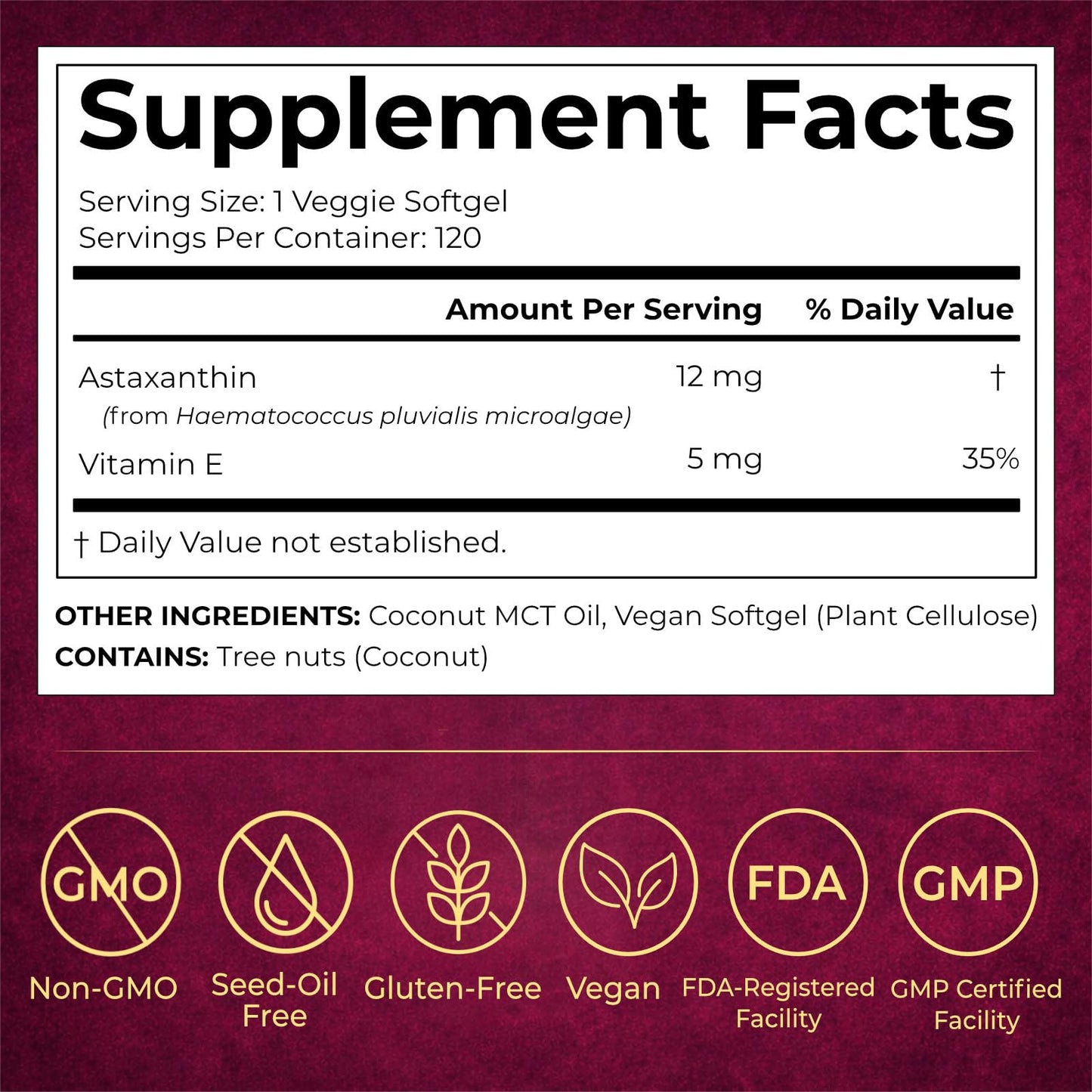 EMAZEN Astaxanthin 12mg MCT Coconut Oil 120 Softgels