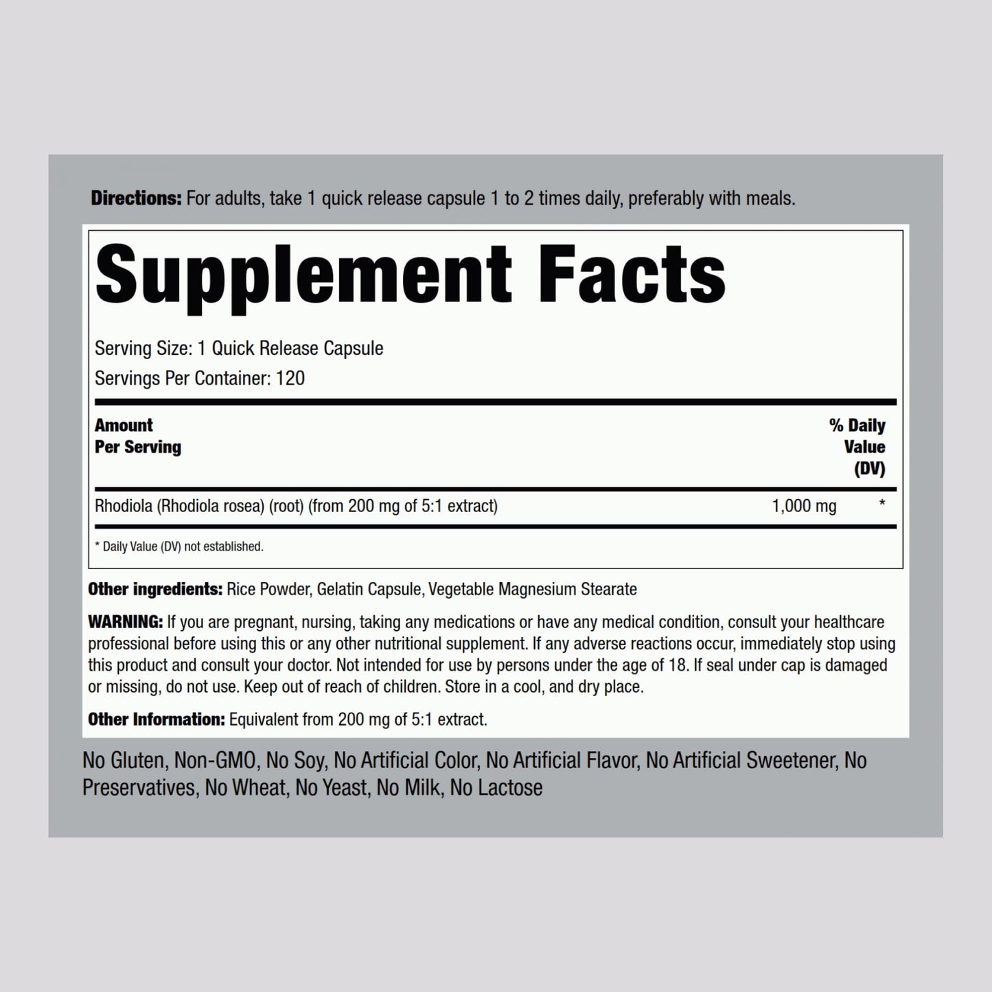 Piping Rock Rhodiola Rosea Supplement 120 Capsules