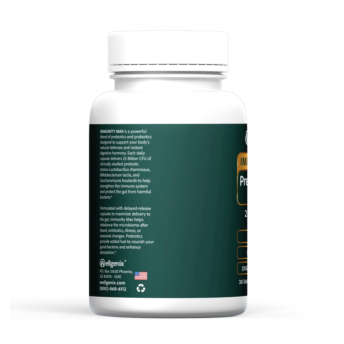 Wellgenix Immunity Max Probiotic 25 Billion CFU – Bifidobacterium Lactis, Saccharomyces Boulardii & Lactobacillus Rhamnosus – Gut Balance & Immune Support – 30 Vegetarian Delayed-Release Capsules