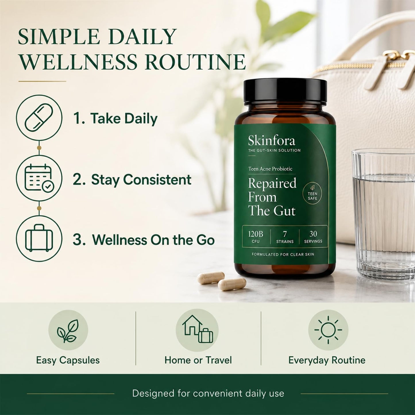 Golden Dunes Skinfora Gut Skin Probiotic Supplement Capsule, 60 Capsules