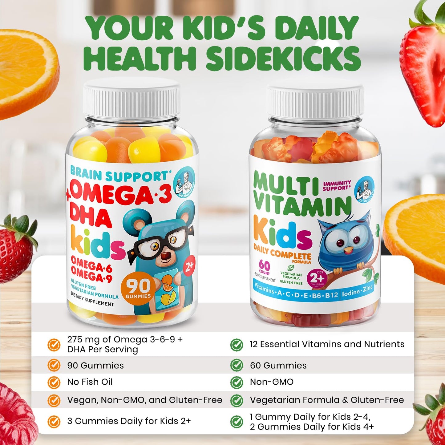 DR. MORITZ Omega 3 Gummies and Kids Multivitamin Gummies Bundle, 150 Gummies