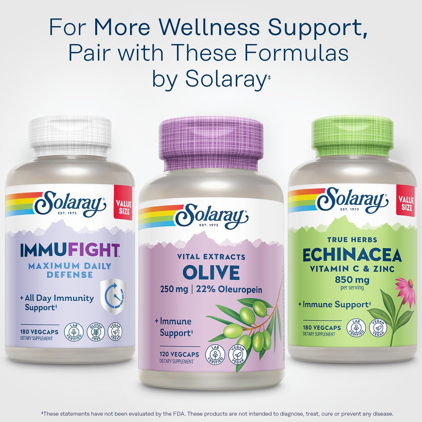 SOLARAY Olive Leaf Extract Capsules with Lemon Balm 250mg, 22% Oleuropein, 120 Capsules