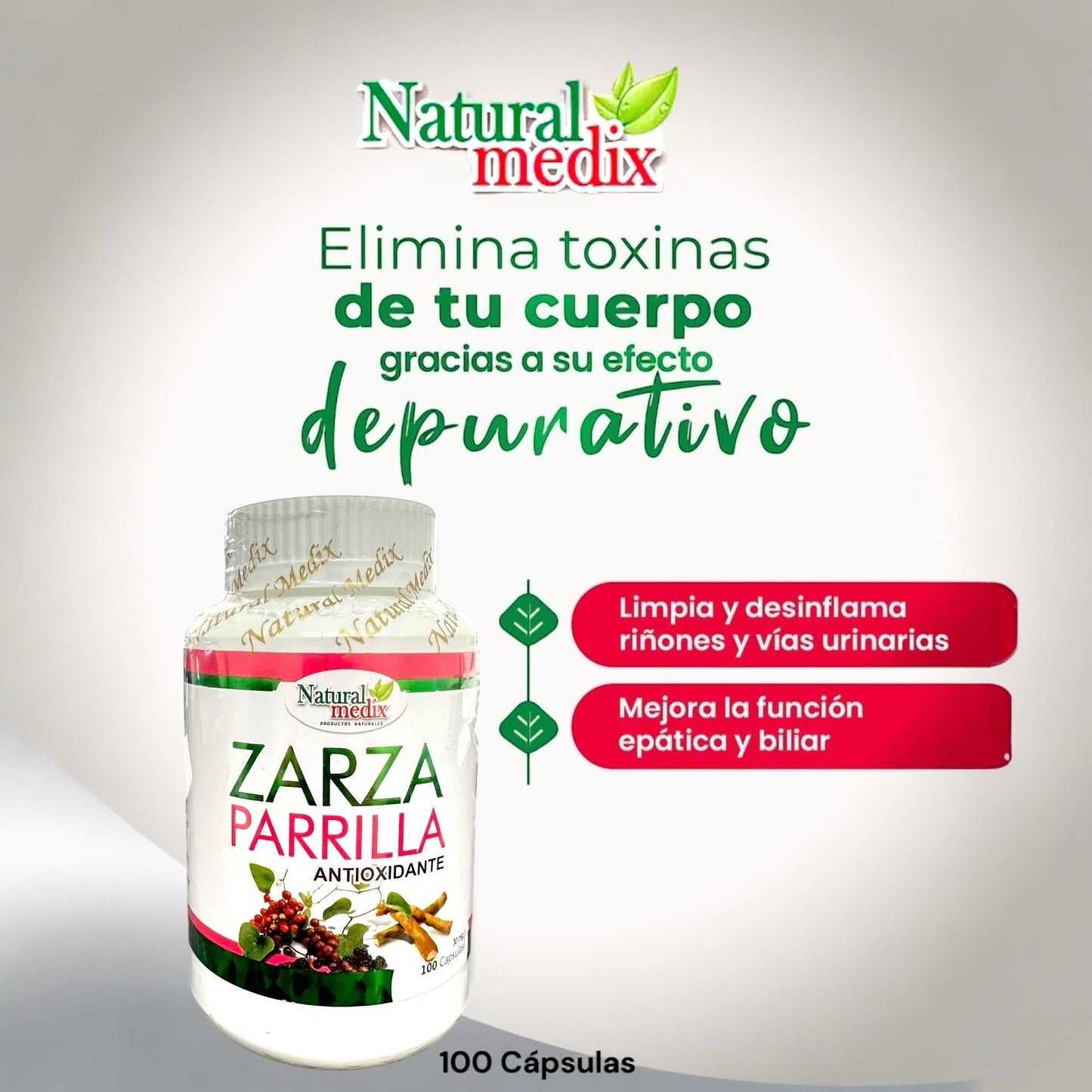 Natural medix Zarzaparrilla Premium Natural Detox Supplement Herbal Blend from Peru 1 Capsule