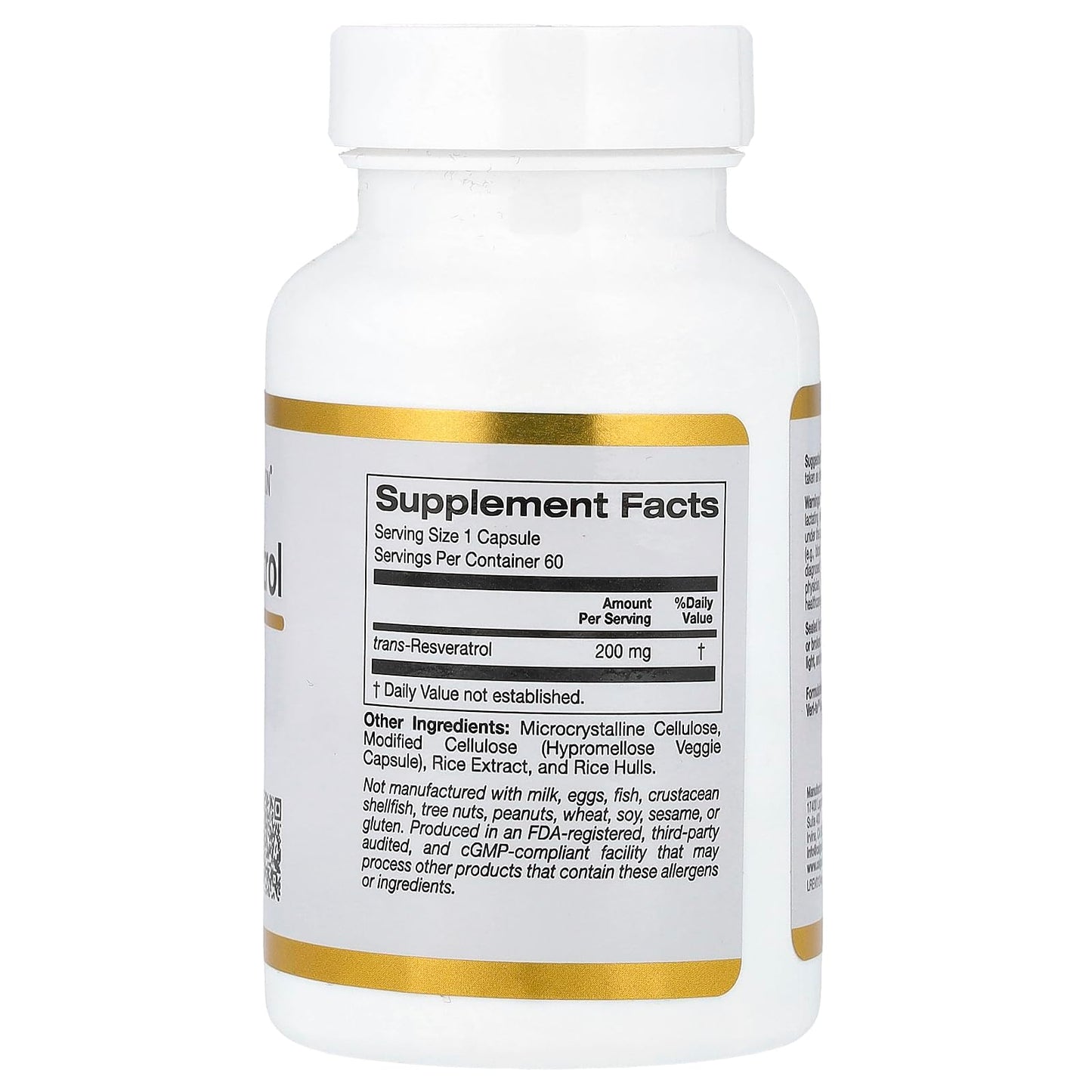 California Gold Nutrition Resveratrol 98% Pure Trans-Resveratrol 200 mg, 60 Veggie Capsules