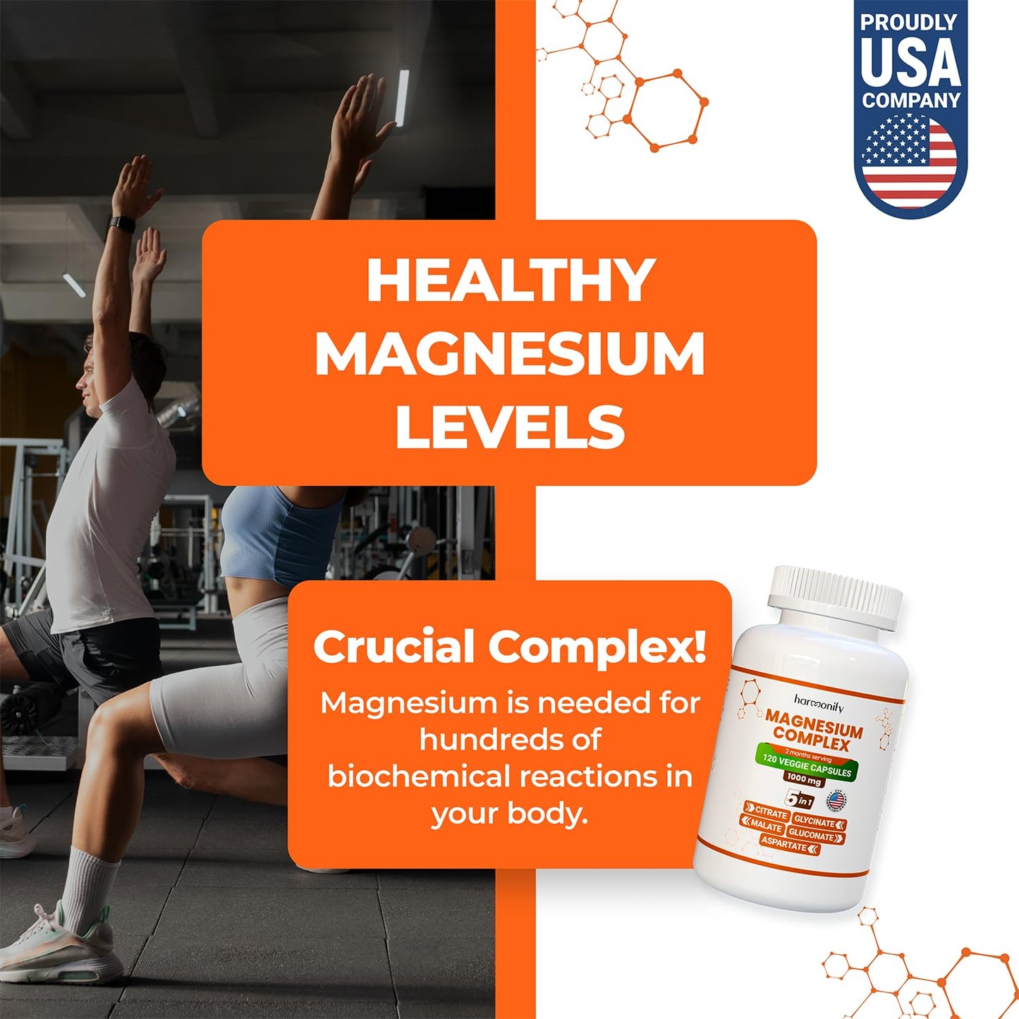 HARMONIFY Magnesium Glycinate Citrate Malate Aspartate Gluconate 5 in 1 Formula Capsule, 120 Count