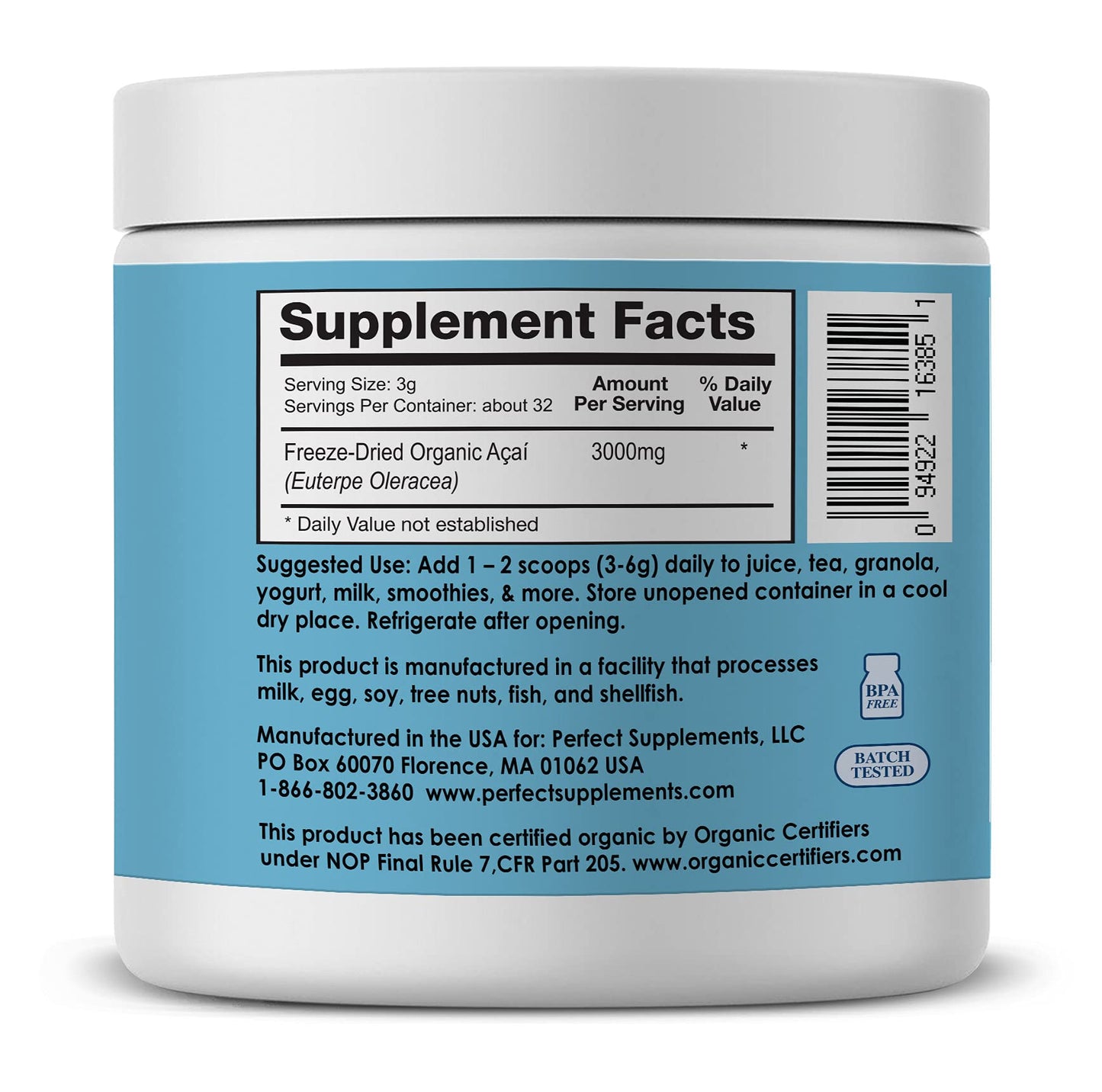 Perfect Supplements Perfect Acai Powder Powder 3.35 oz