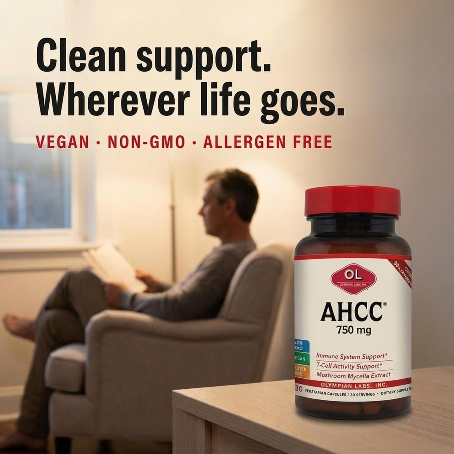 Olympian Labs Premium AHCC Supplement 750mg Capsule, 30 Count