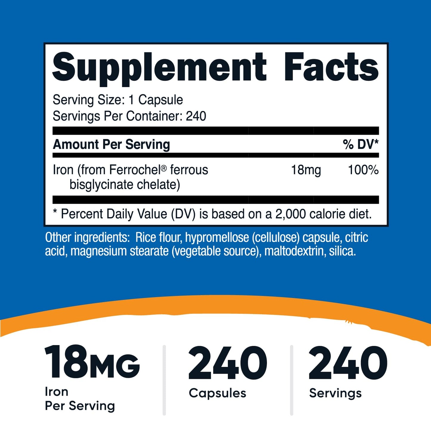 Nutricost Chelated Iron (from Ferrochel) 18mg, 240 Capsules