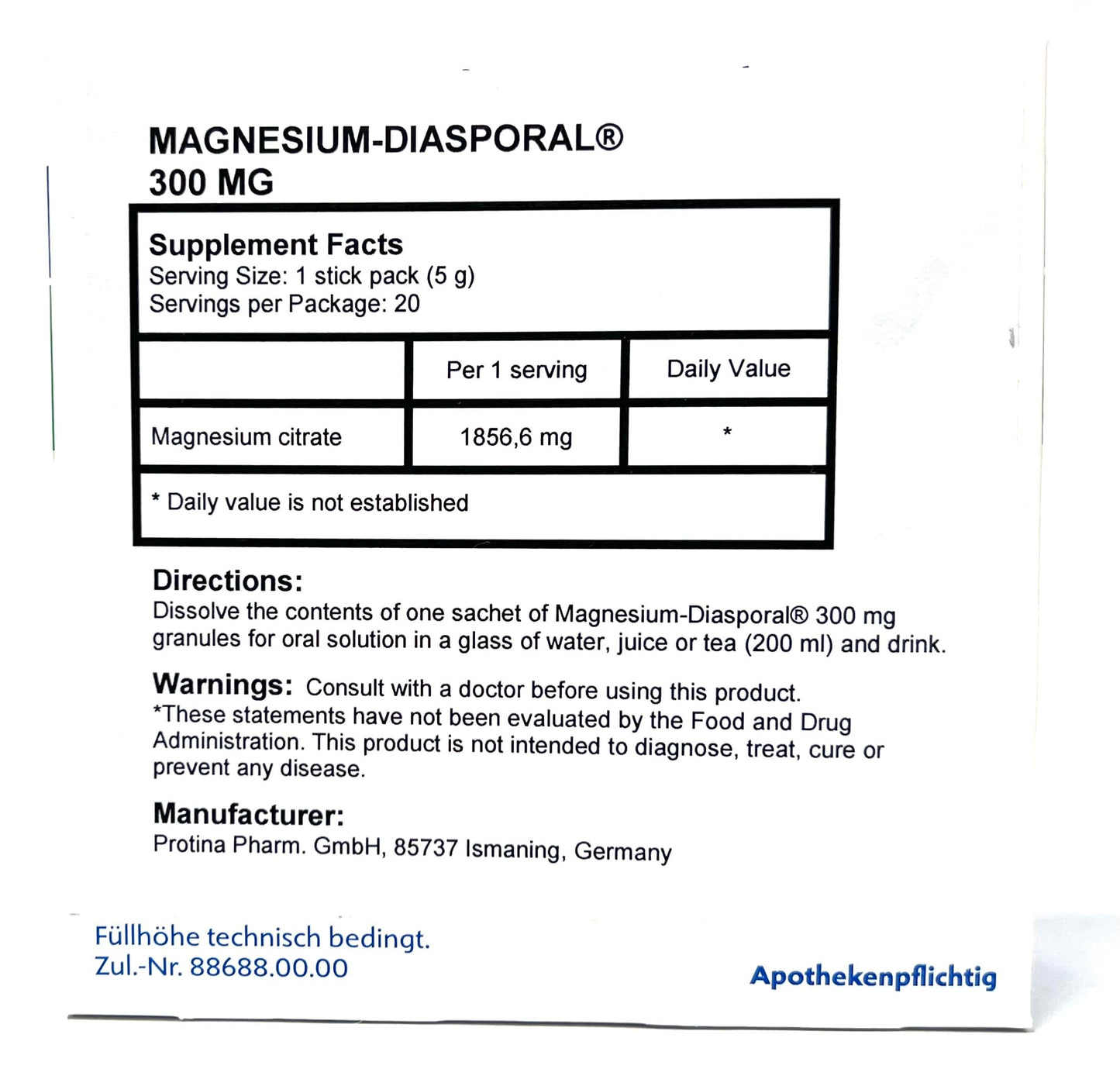 Protina Magnesium Diasporal 300mg Granules for Oral Solution Powder, 11 Ounce