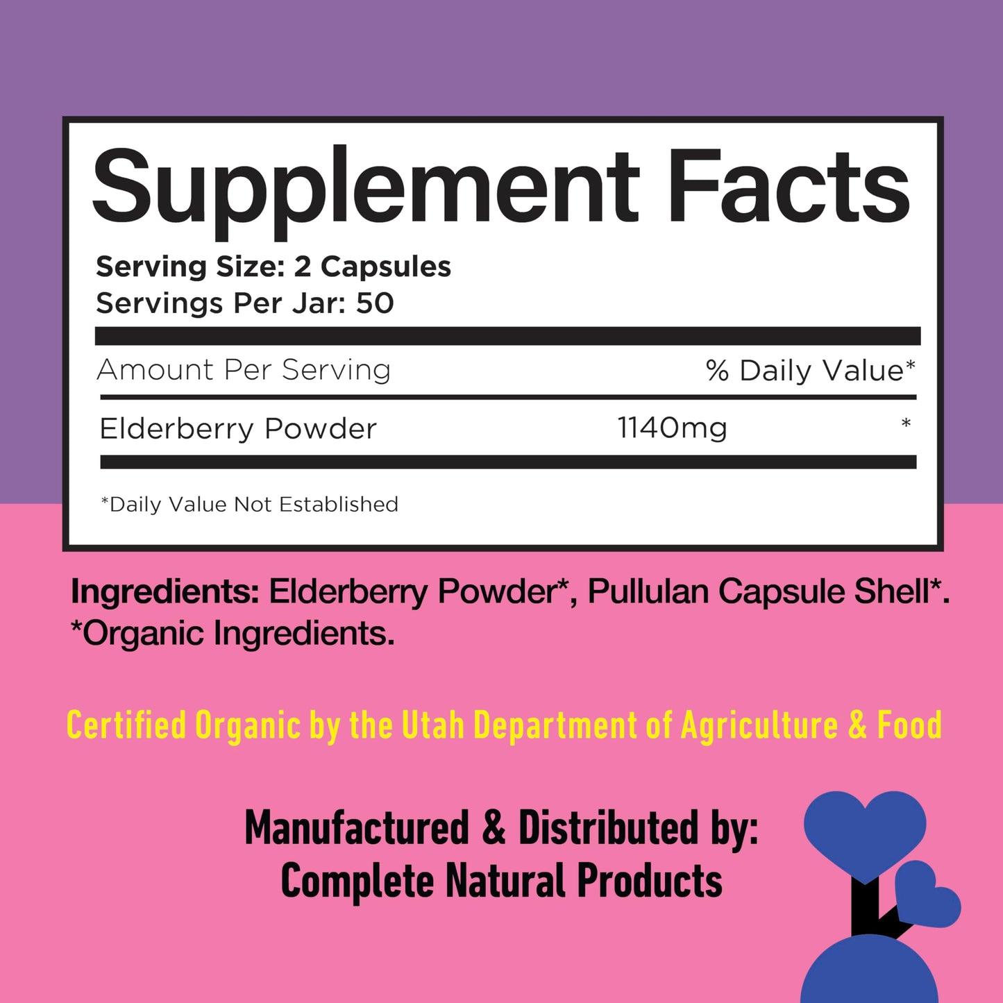 Complete Natural Products Elderberry 570mg Capsules, 100 Count