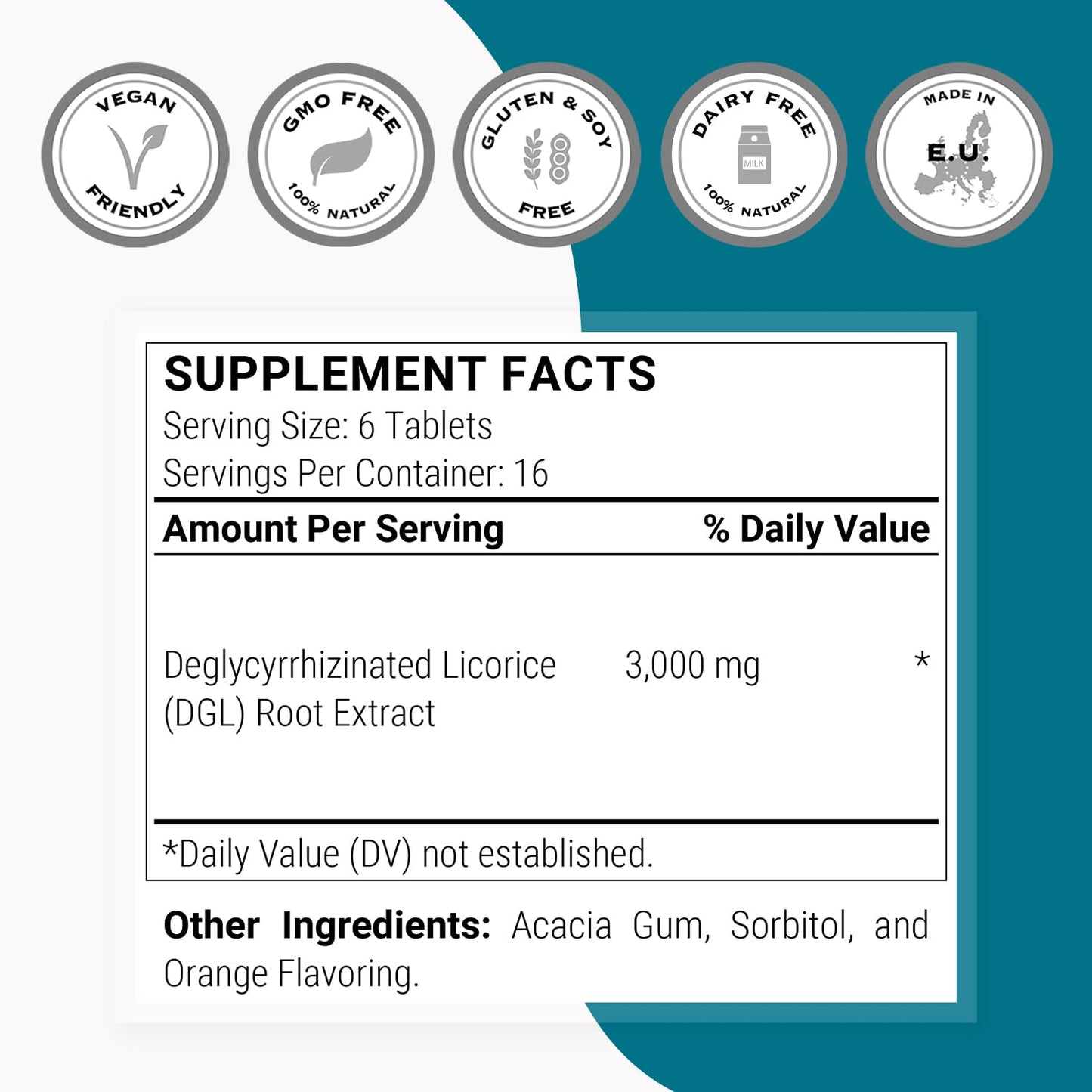 Supersmart DGL 3,000 mg Per Day Licorice Root Extract Tablets, 100 Count