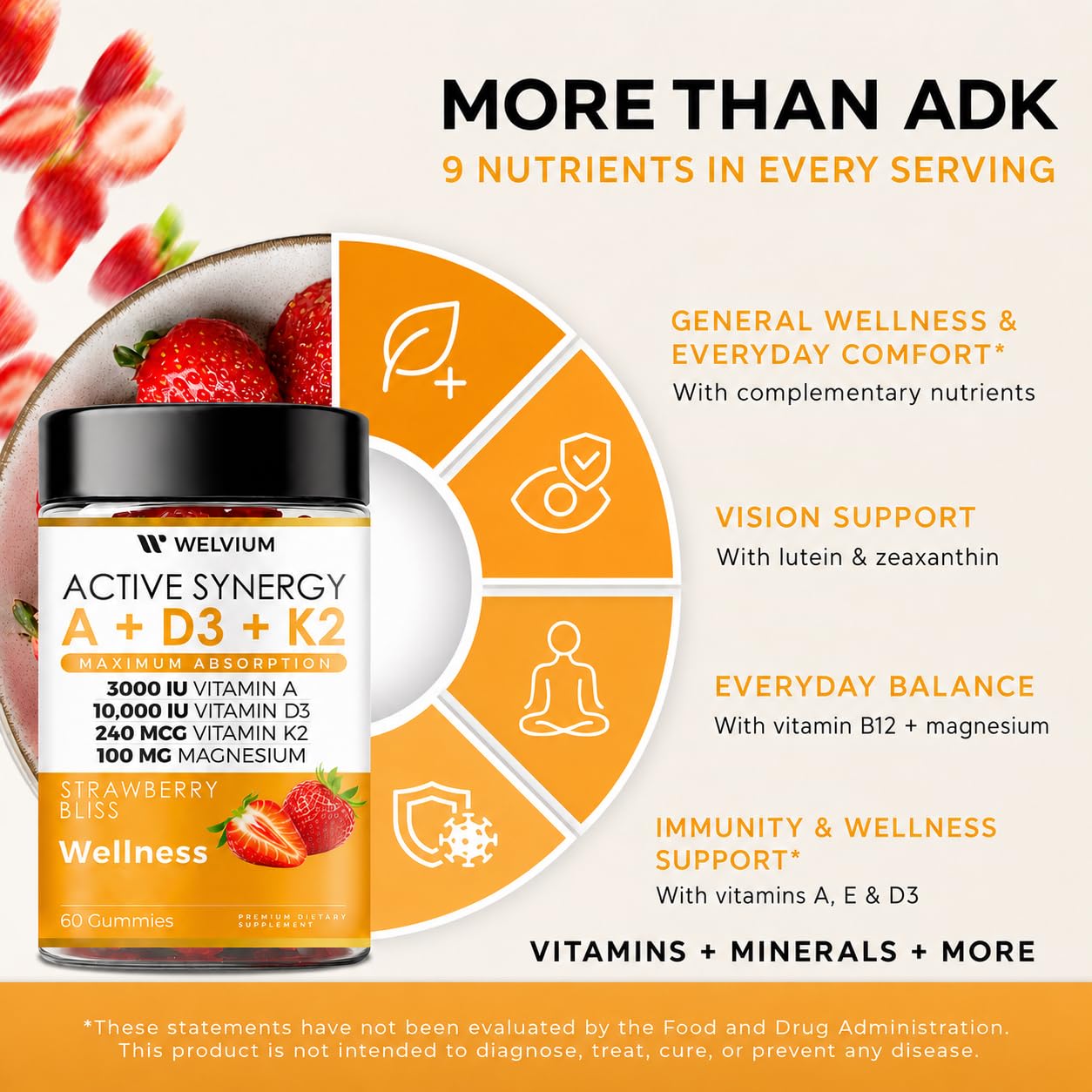 WELVIUM Vitamin D3 K2 60 Gummies