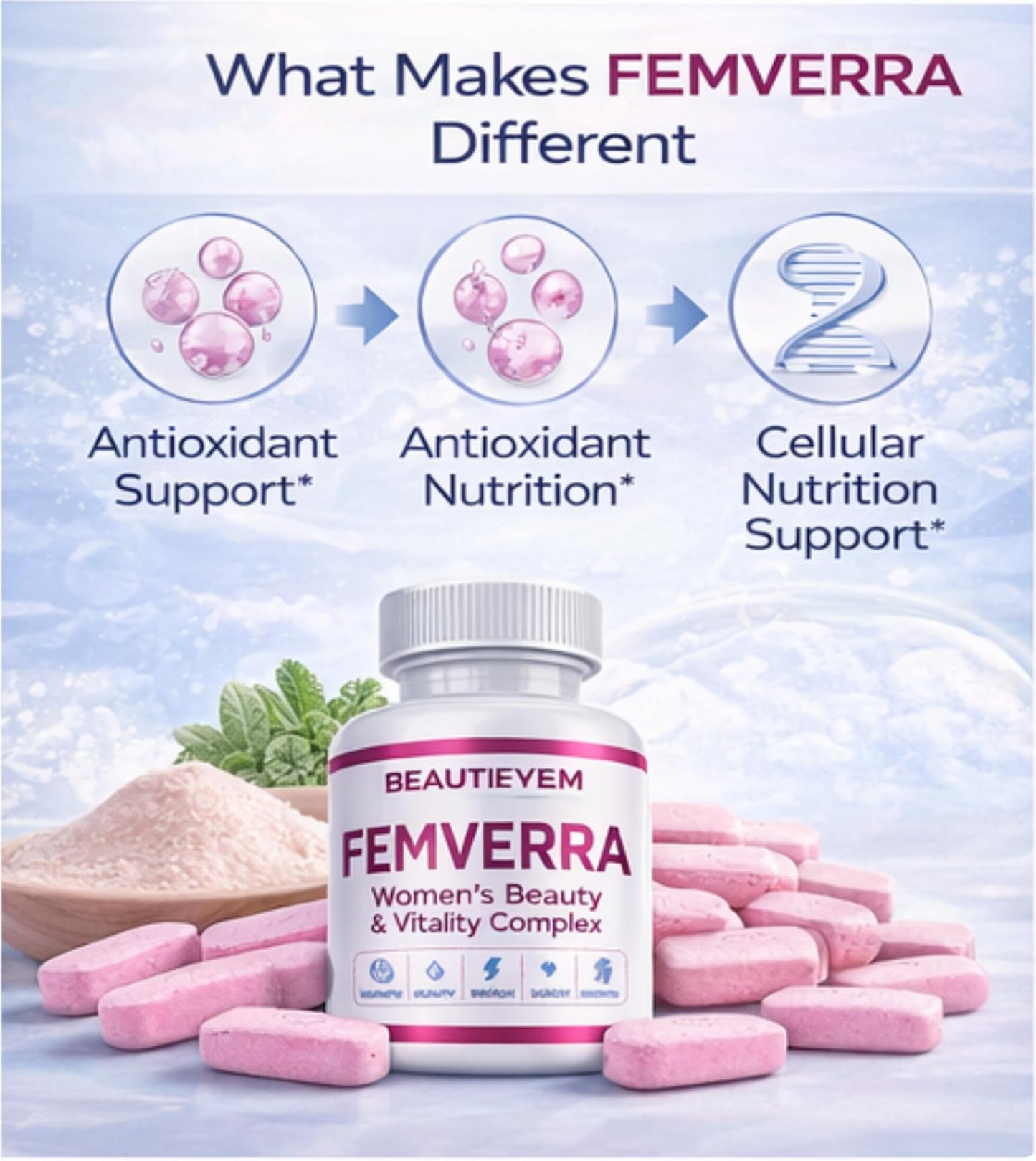 BEAUTIFYEM FEMVERRA Women 40+ Beauty & Anti-Aging Complex – Collagen, Vitamins, Amino & Herbal Extracts for Skin Elasticity, Hormone Balance, Curves & Energy – Support a Youthful Glow, Firm Curves & Vitality 120 Tablets