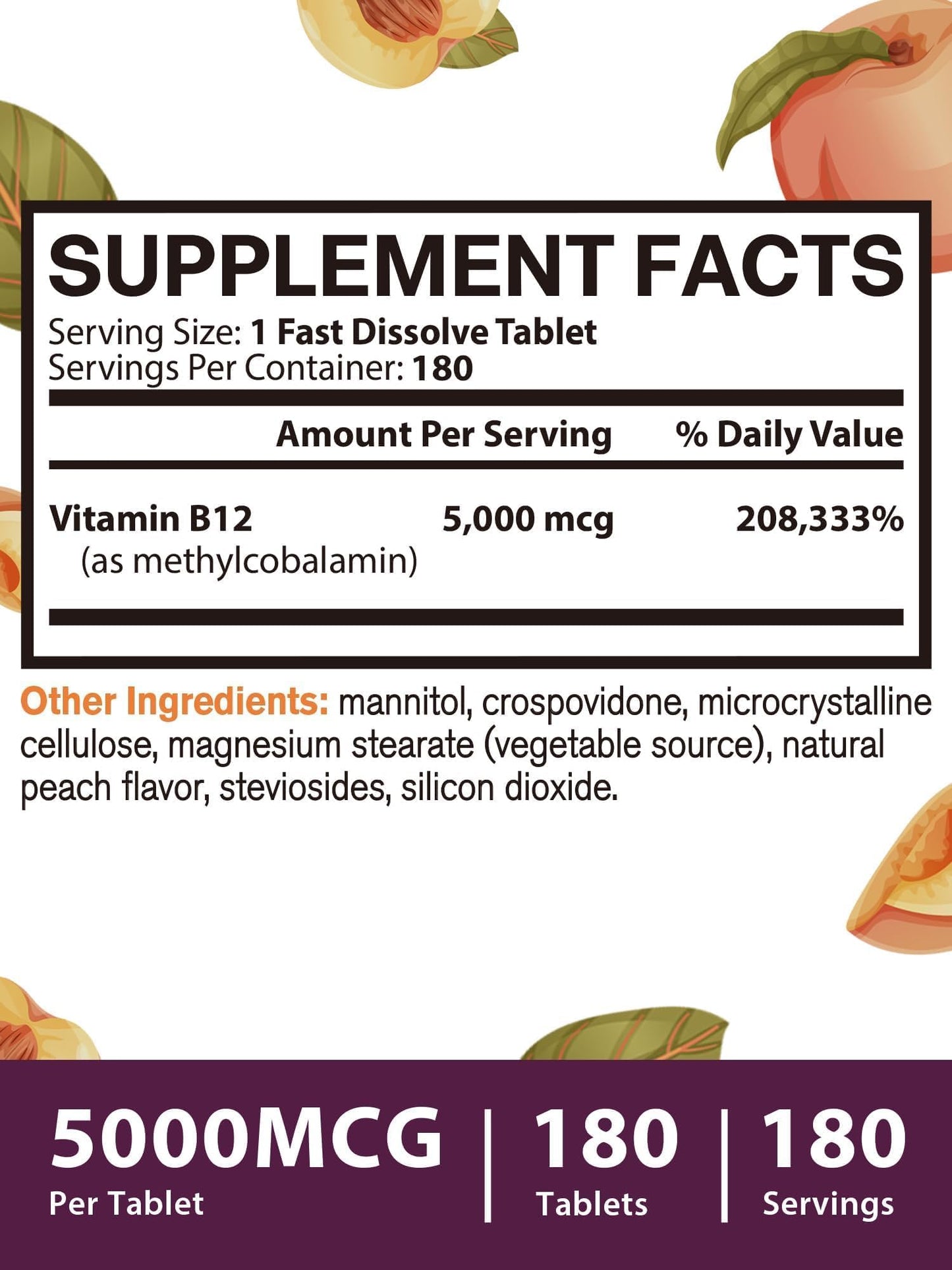 Vitacook Vitamin B12 Methylcobalamin 5000mcg Tablet, 180 Count