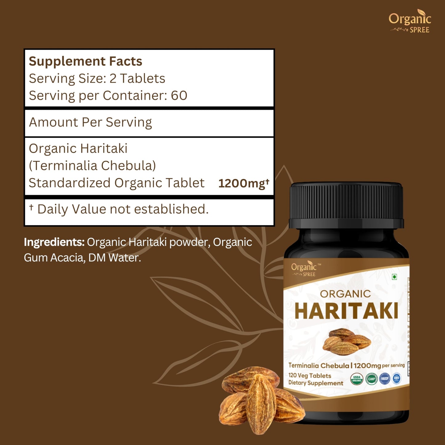 ORGANIC SPREE Haritaki Tablets, 120 Tablets