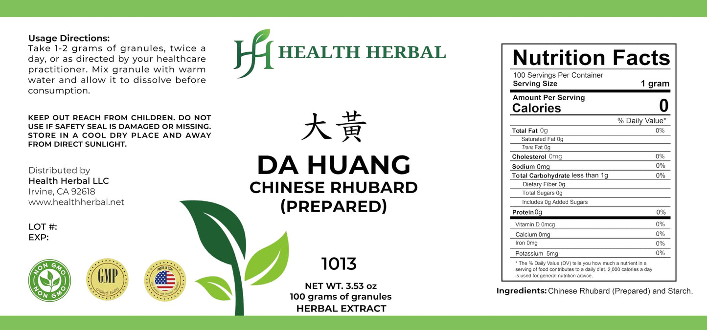 Health Herbal HH1013 Da Huang (Jiu)/Rhubarb Root and Rhizome (Prepared) Powder, 3.53 oz