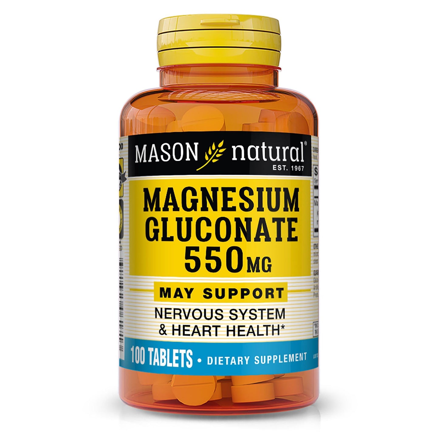 Mason Natural Magnesium Gluconate 550 mg Tablet, 100 Tablets