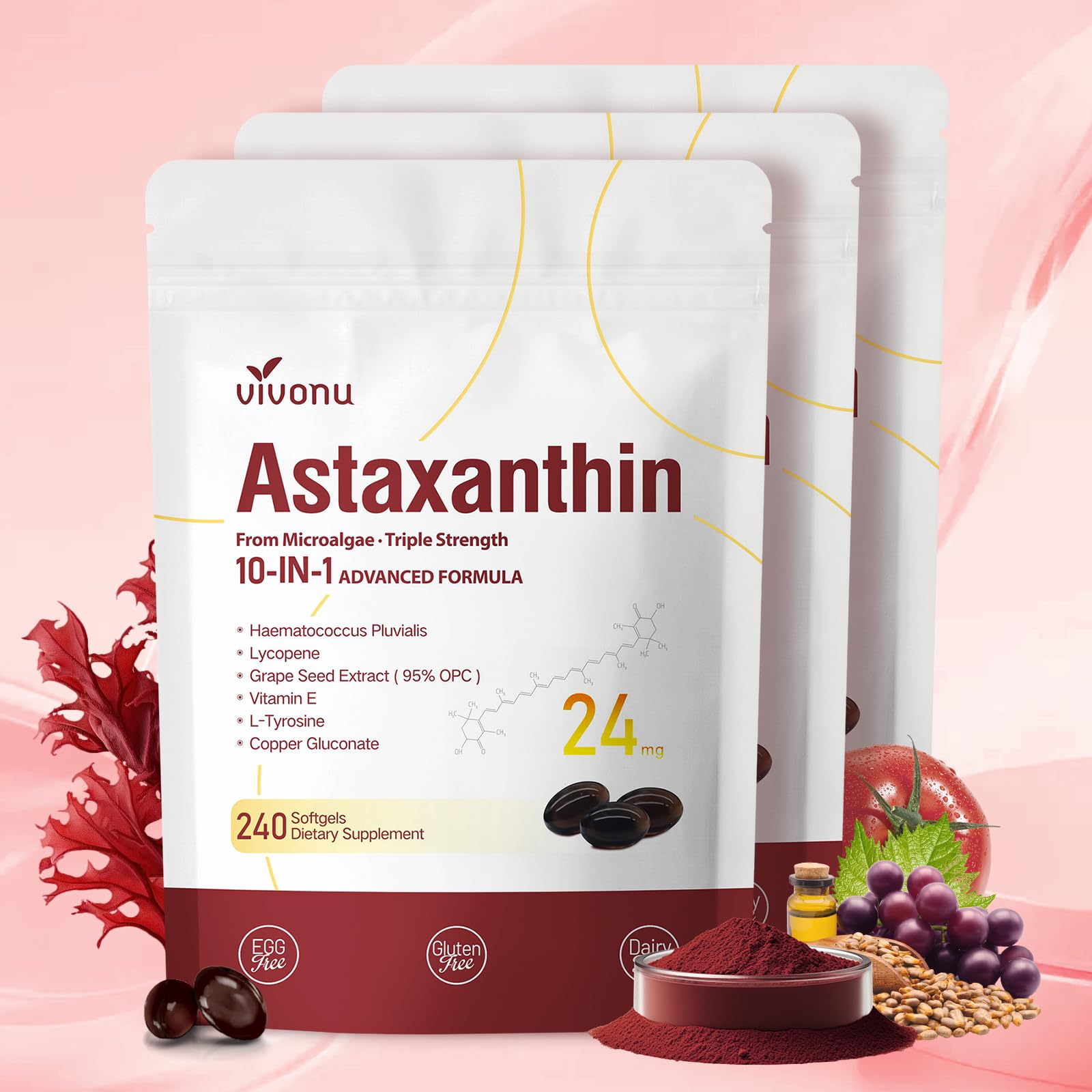 VivoNu Astaxanthin 24mg Softgels, 720 Softgels