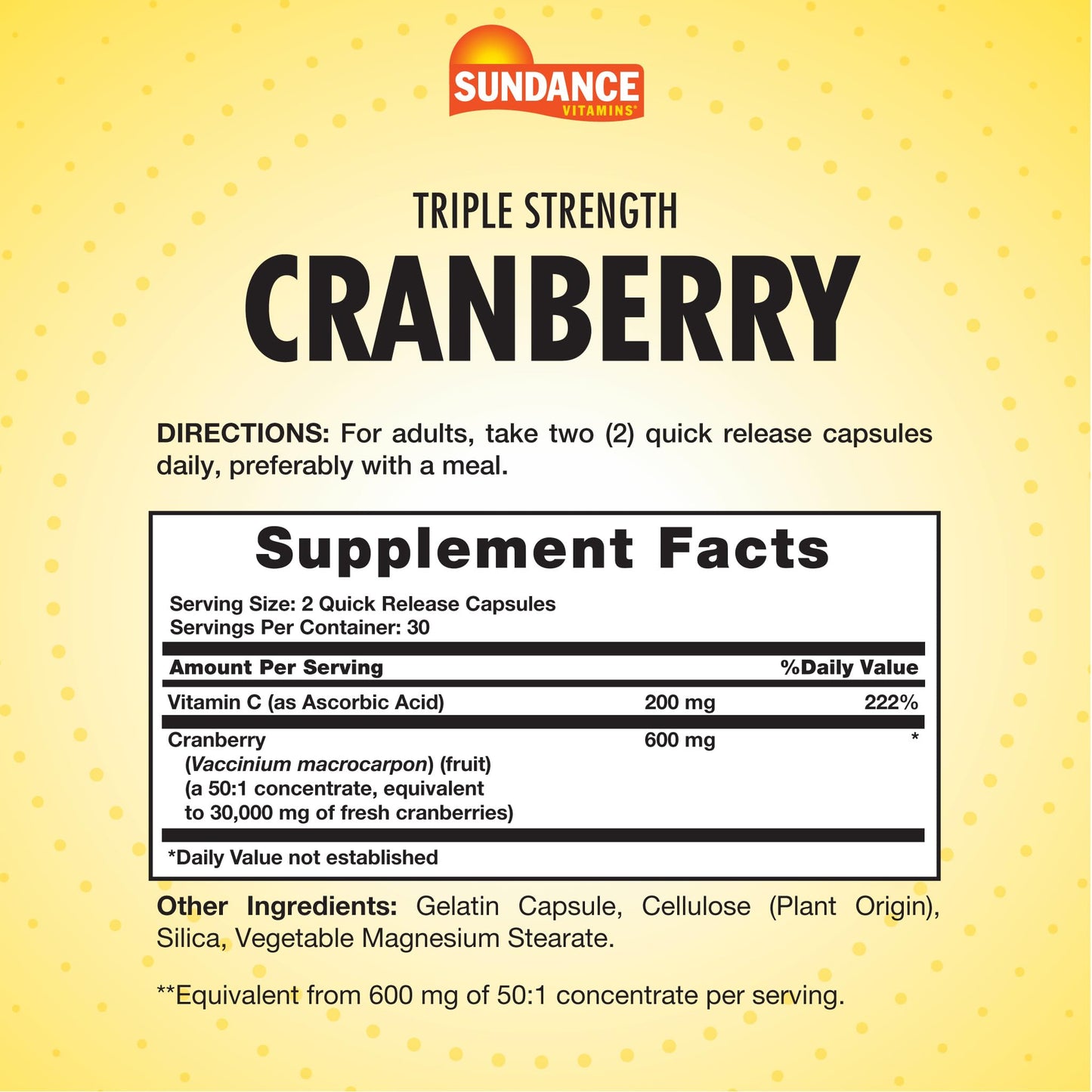 Sundance Cranberry Supplement Capsules 60 Count