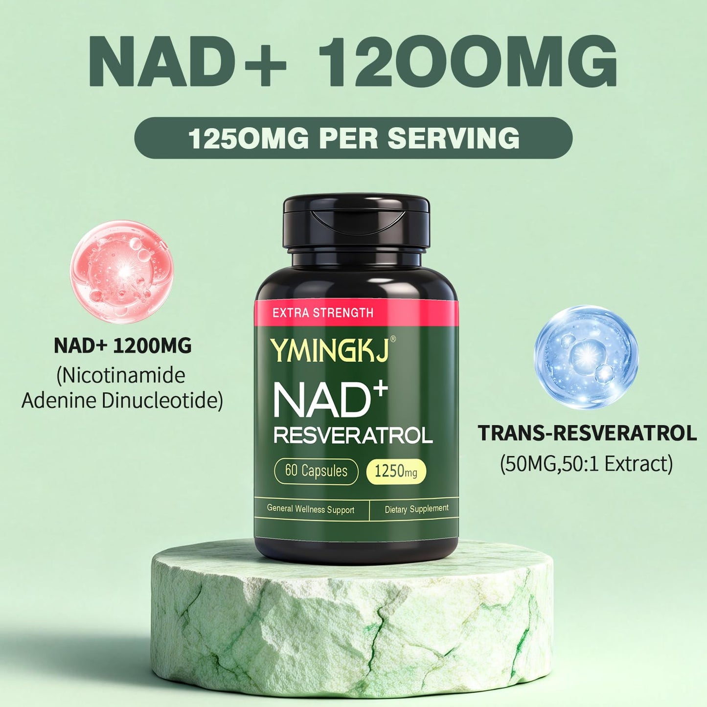 YMINGKJ NAD+ Supplement with Resveratrol 60 Capsules