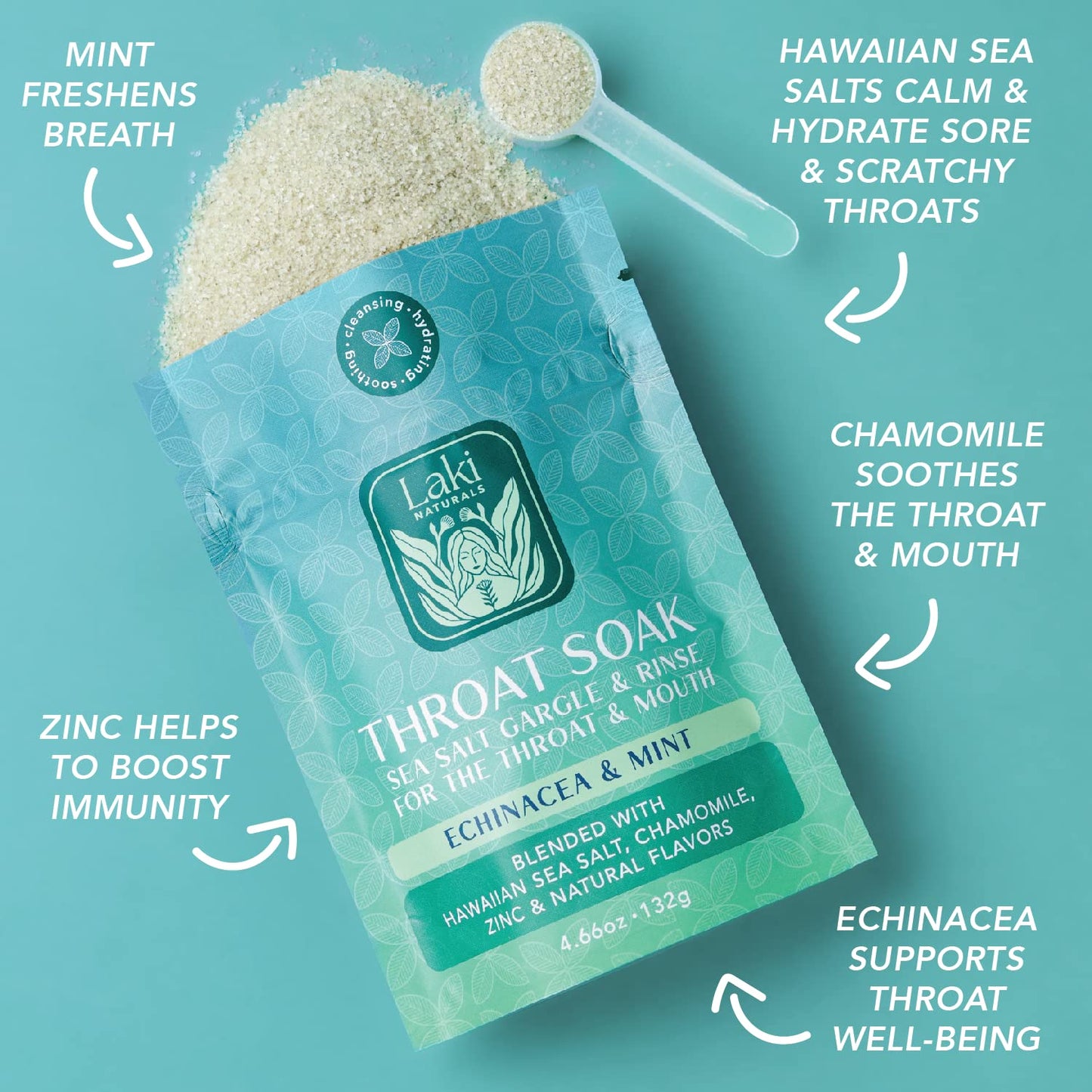 Laki Naturals Throat Soak Echinacea & Mint Powder 4.66 Ounces