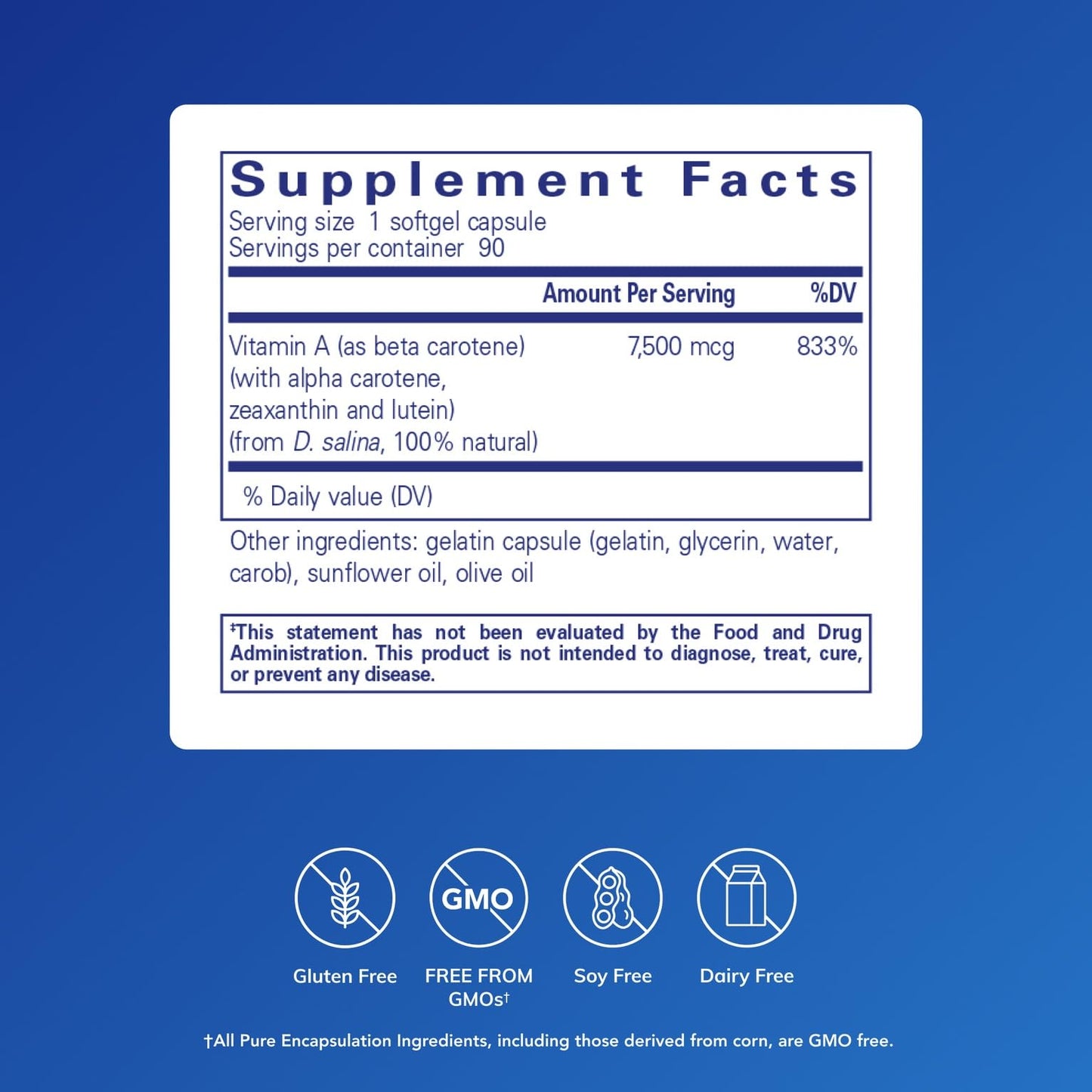 Pure Encapsulations Beta Carotene (with Mixed Carotenoids) Softgel Capsules 90