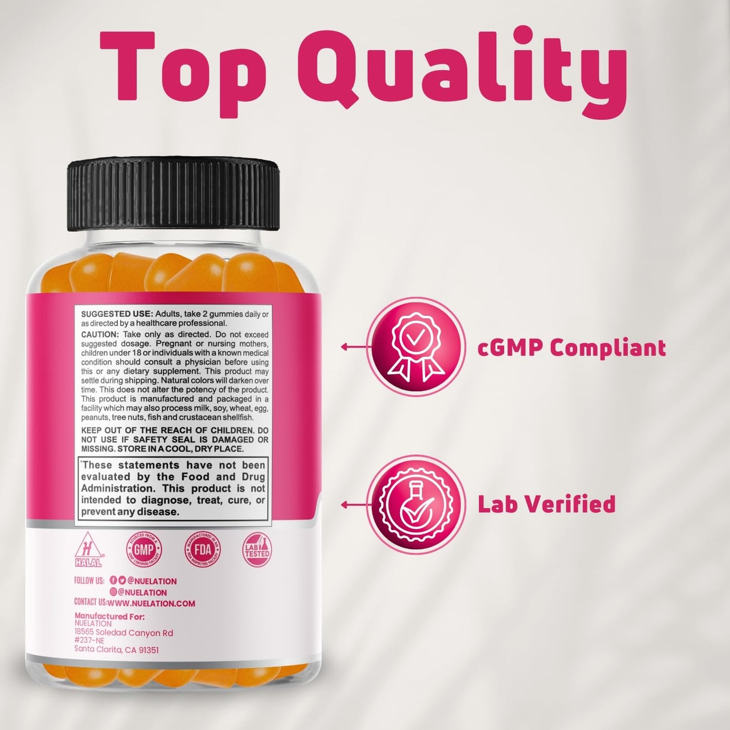 NUELATION Collagen Gummies with Biotin 2500mcg - Hair Skin Nails & Joint Support - Hydrolyzed Bovine Collagen with Vitamin C, E & Zinc - Gluten Free, Non-GMO - 60 Count