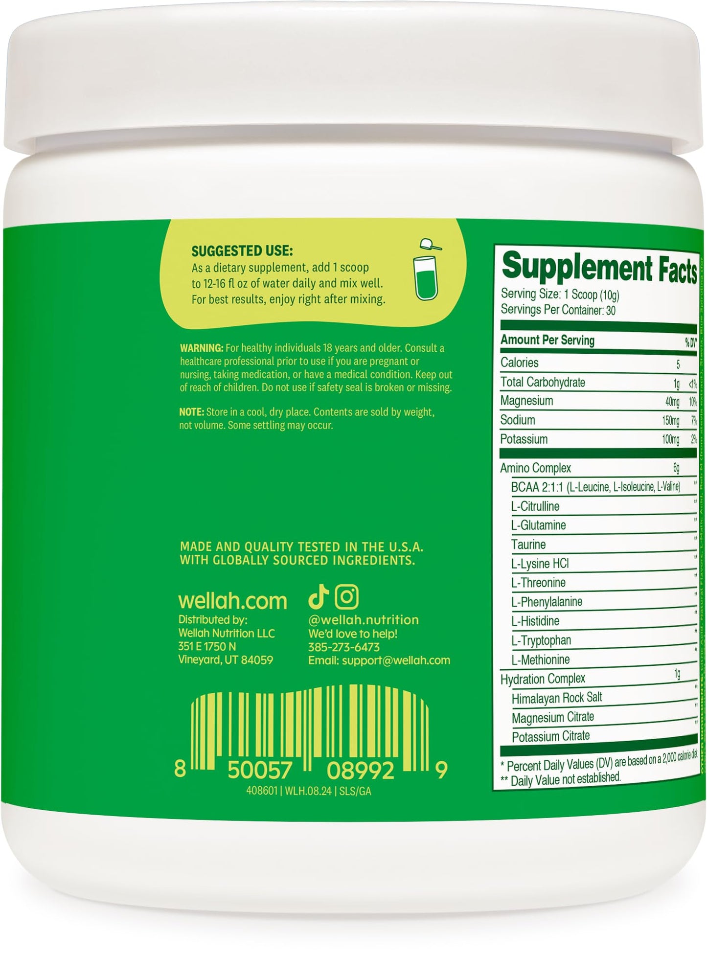 Wellah BCAAs Powder 11 oz