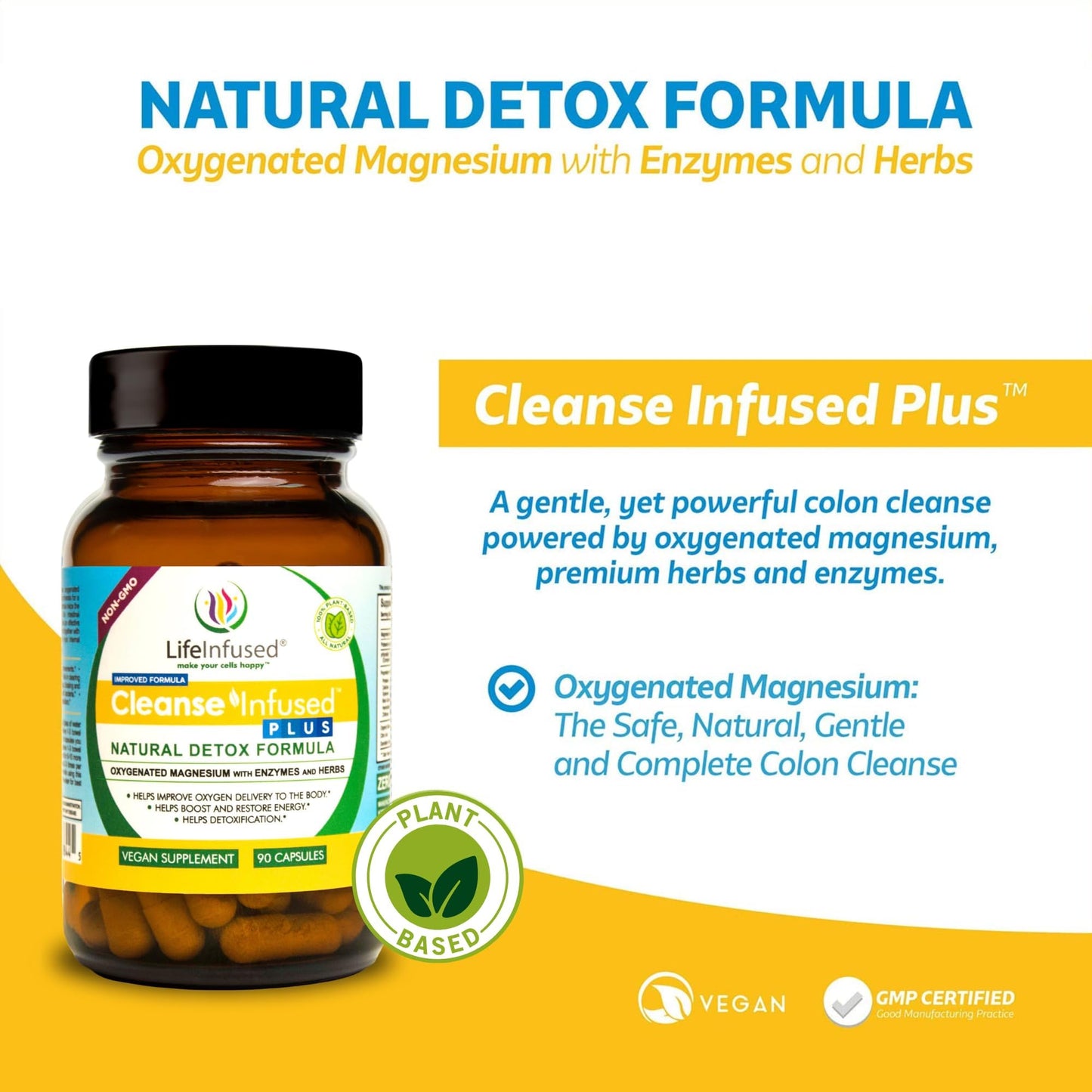Life Infused Cleanse Infused Plus Digestive Support Supplement – Oxygenated Magnesium with Enzymes & Herbs, Supports Digestive Wellness & Regularity – 90 Capsules