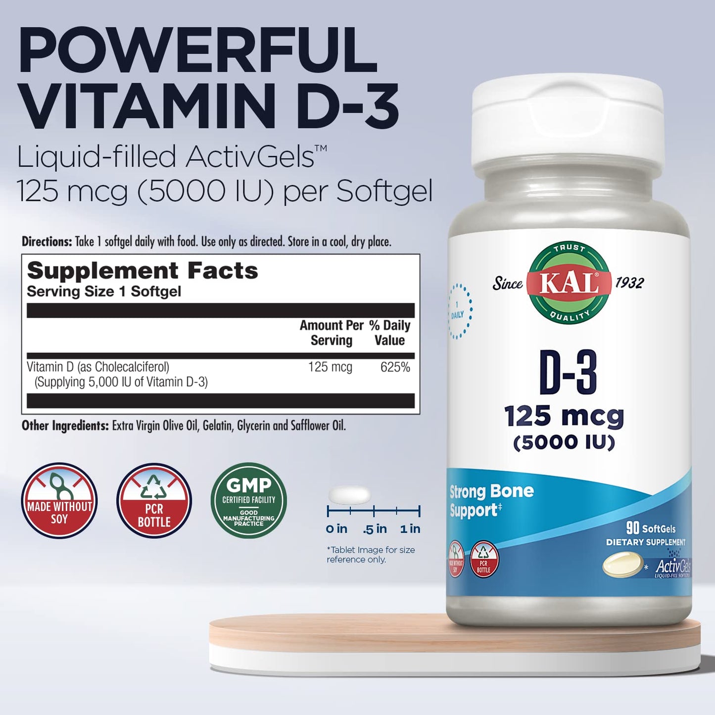 KAL Vitamin D3 5000 IU Softgels 90 Softgels