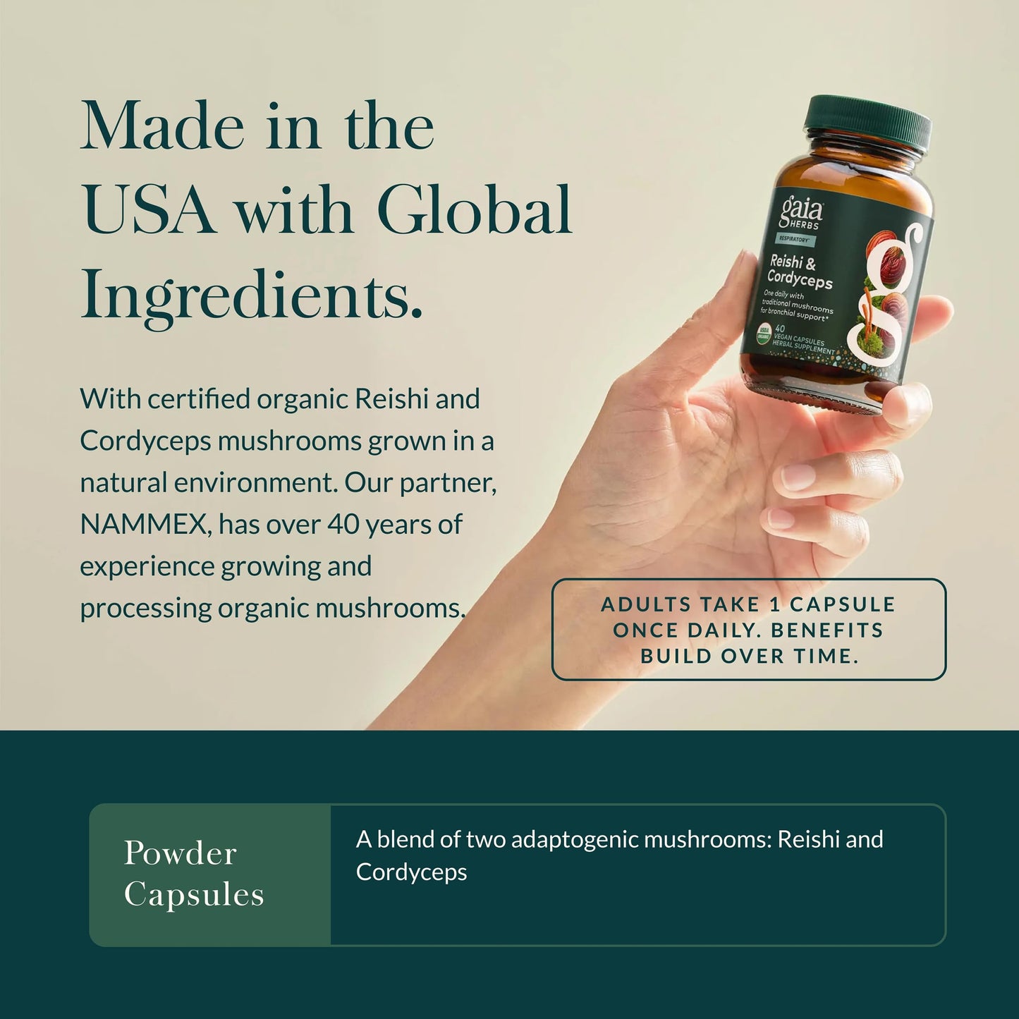 Gaia Herbs Reishi & Cordyceps Immune Support Capsules 40 Count