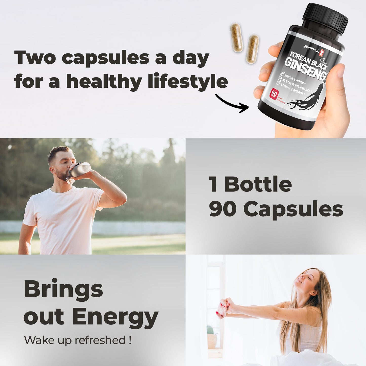 GeumHeuk Korean Black Ginseng 1000mg, Non-GMO, High Ginsenosides, High Absorption, 90 Vegan Capsules