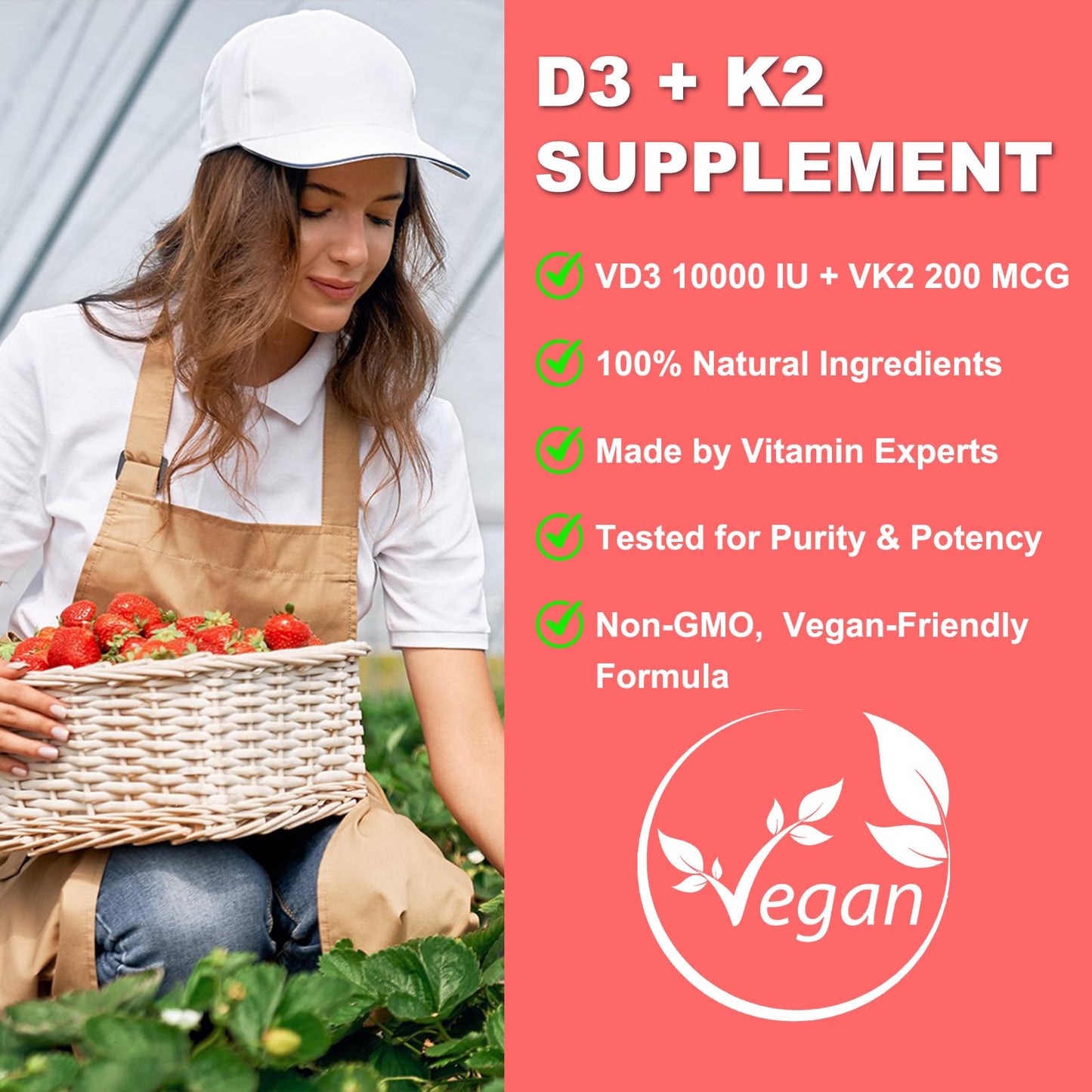 Flyrocer Sugar Free Vitamin D3 K2 Gummies 60 Count