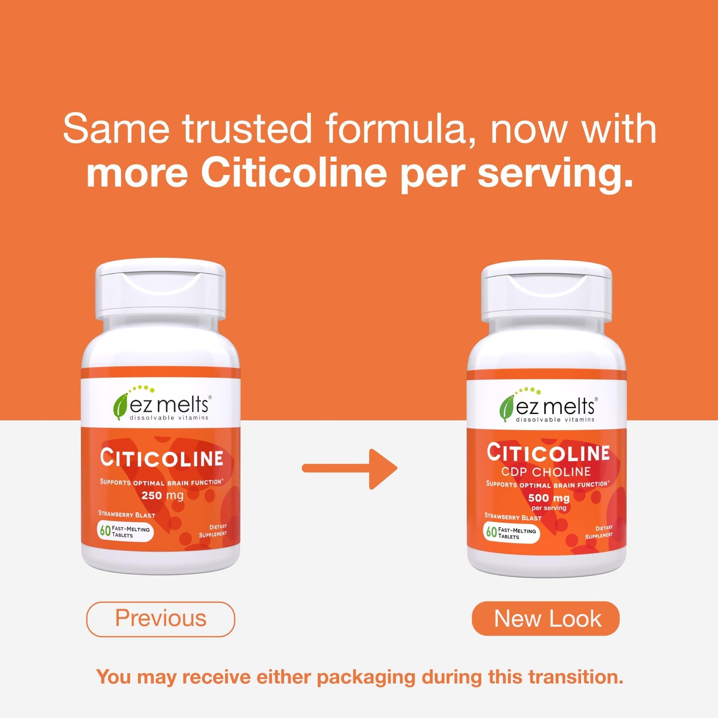 EZ Melts Citicoline Brain Health & Memory Support Supplement Tablets, 120 Count