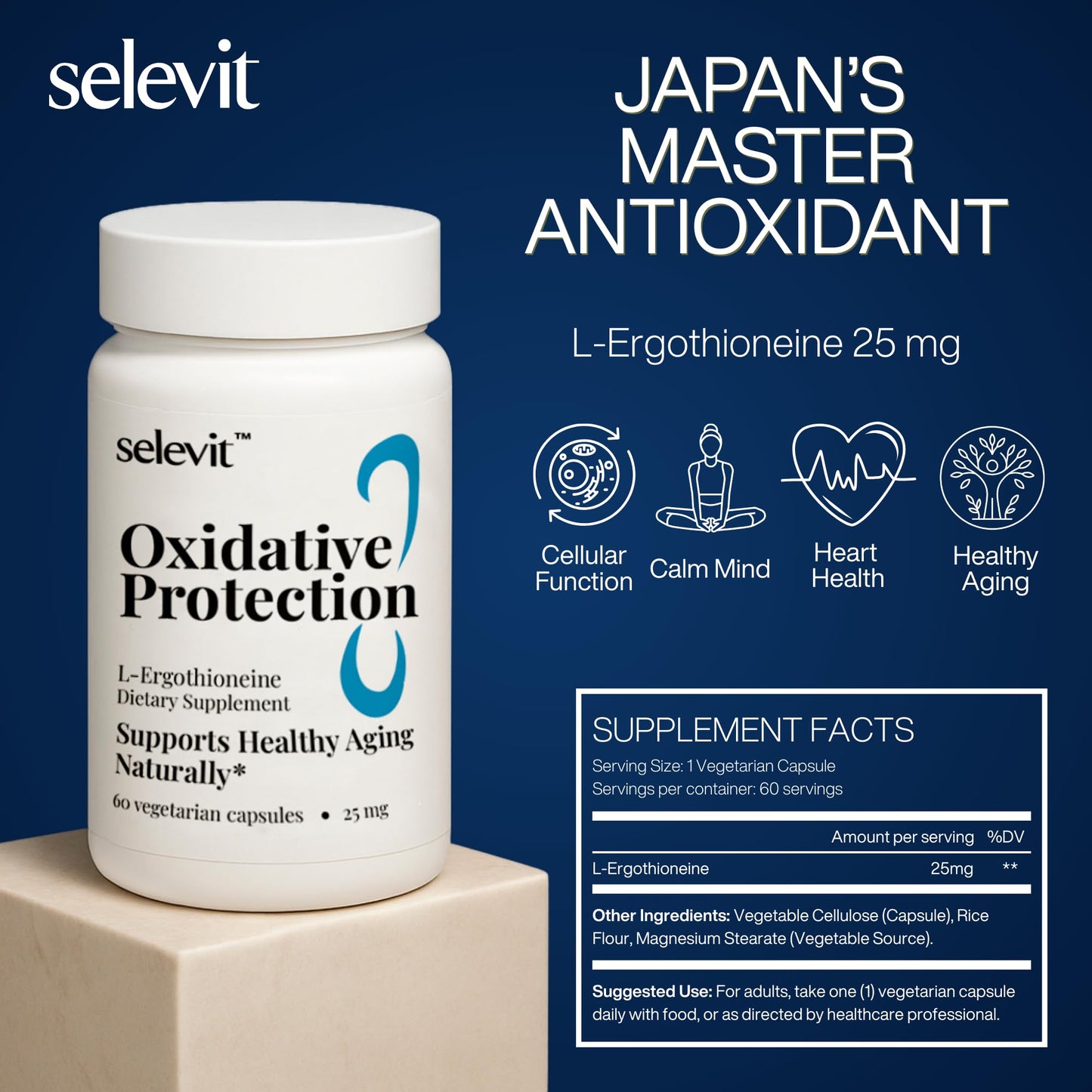 Selevit Oxidative Protection (L-Ergothioneine) 25mg, 60 Vegetarian Capsules