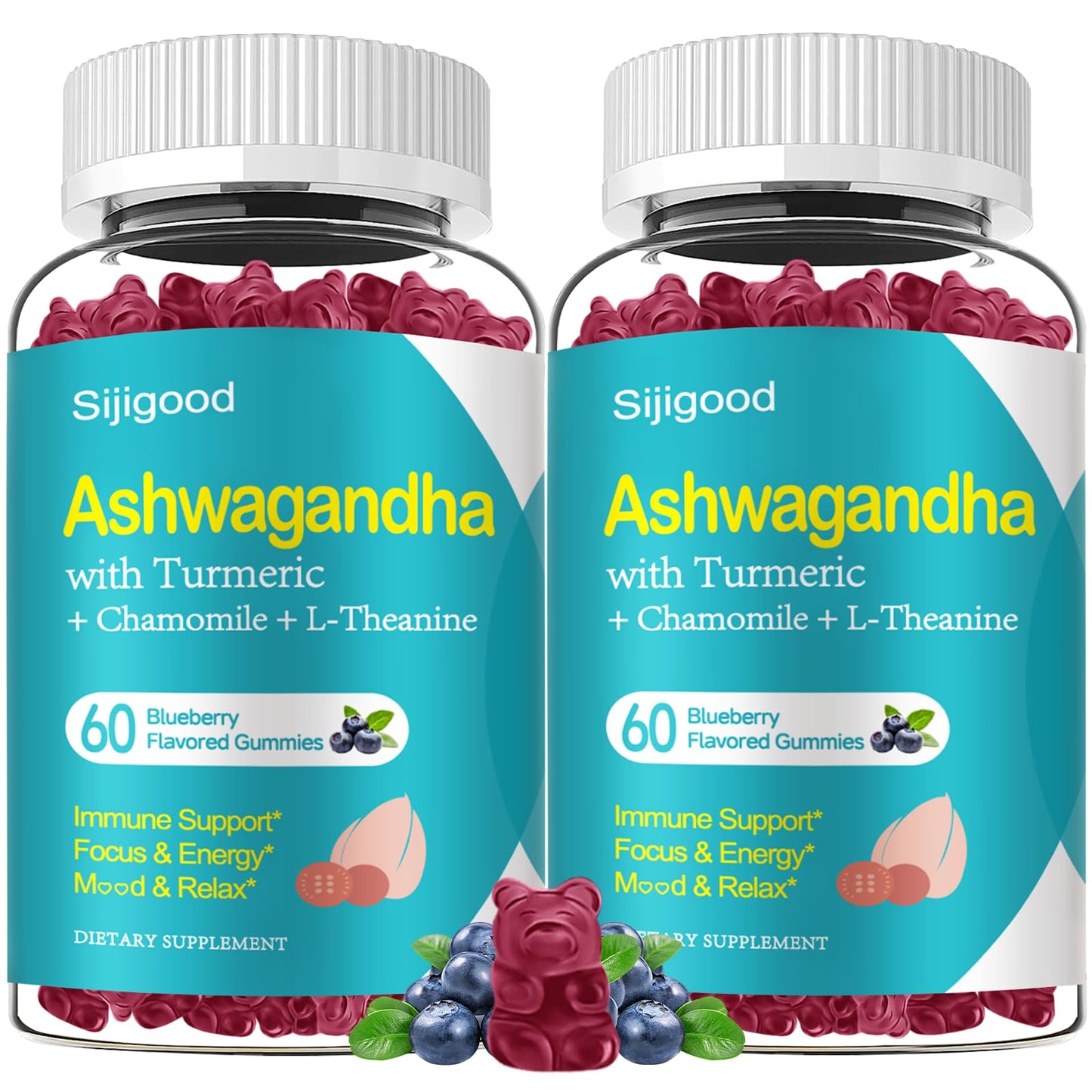 Sijigood Ashwagandha Gummies, Natural Blueberry Flavor, 120 Count