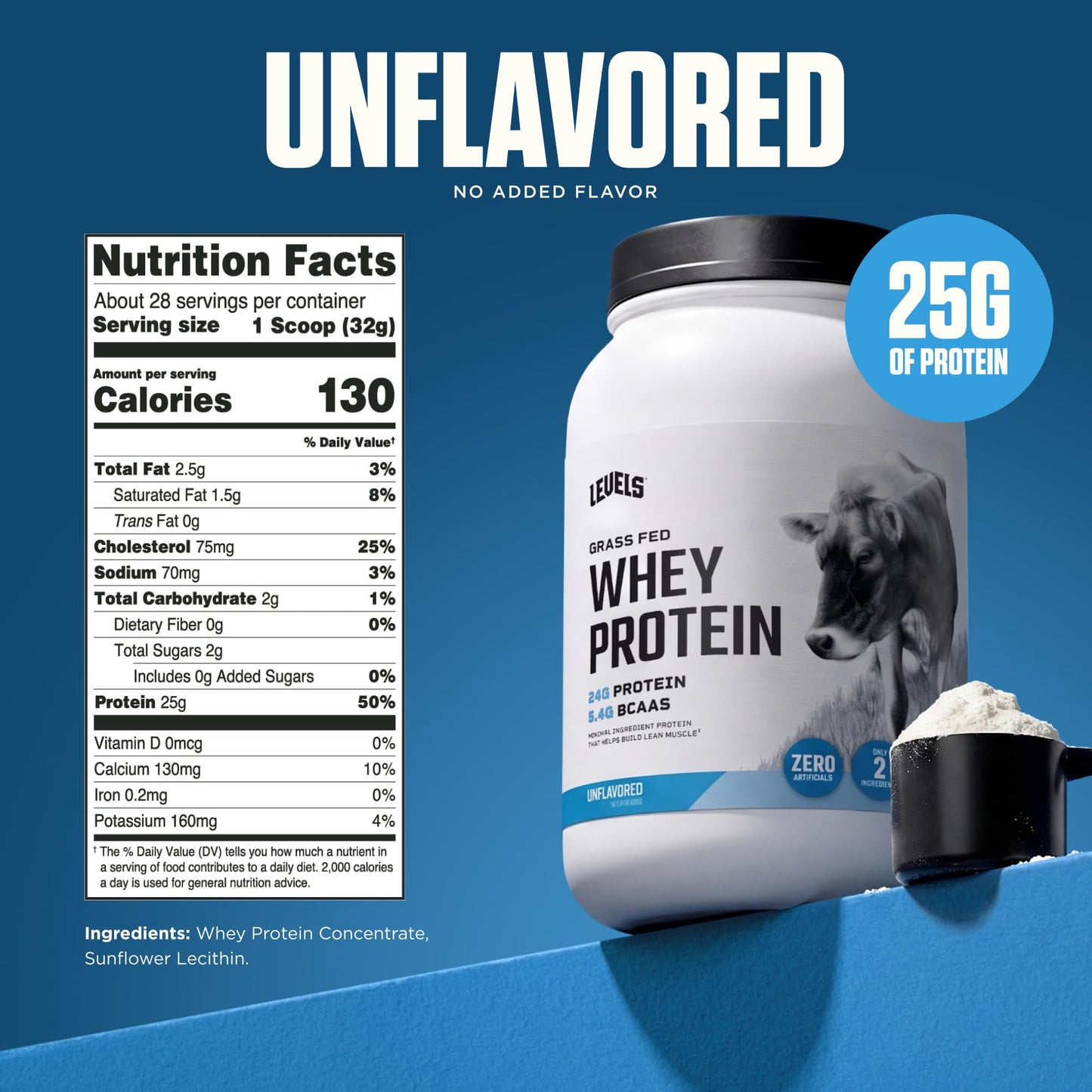Levels Nutrition Grass Fed Whey Protein Powder, 32 Servings