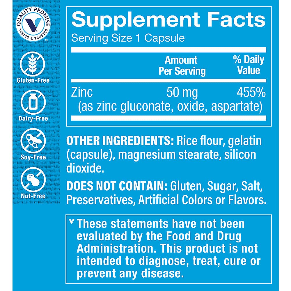 The Vitamin Shoppe Zinc 50 mg Capsules, 200 Capsules