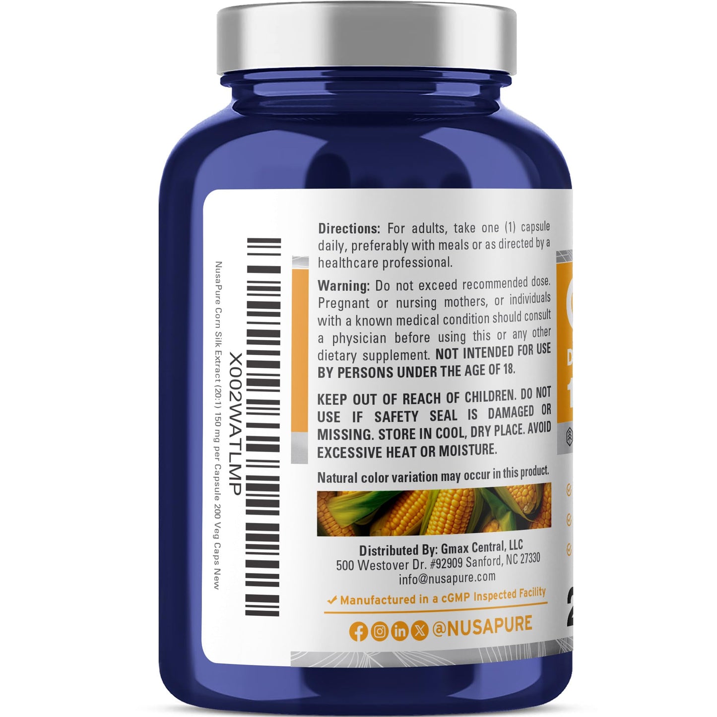 NusaPure Corn Silk Capsules 150 mg, 200 Capsules