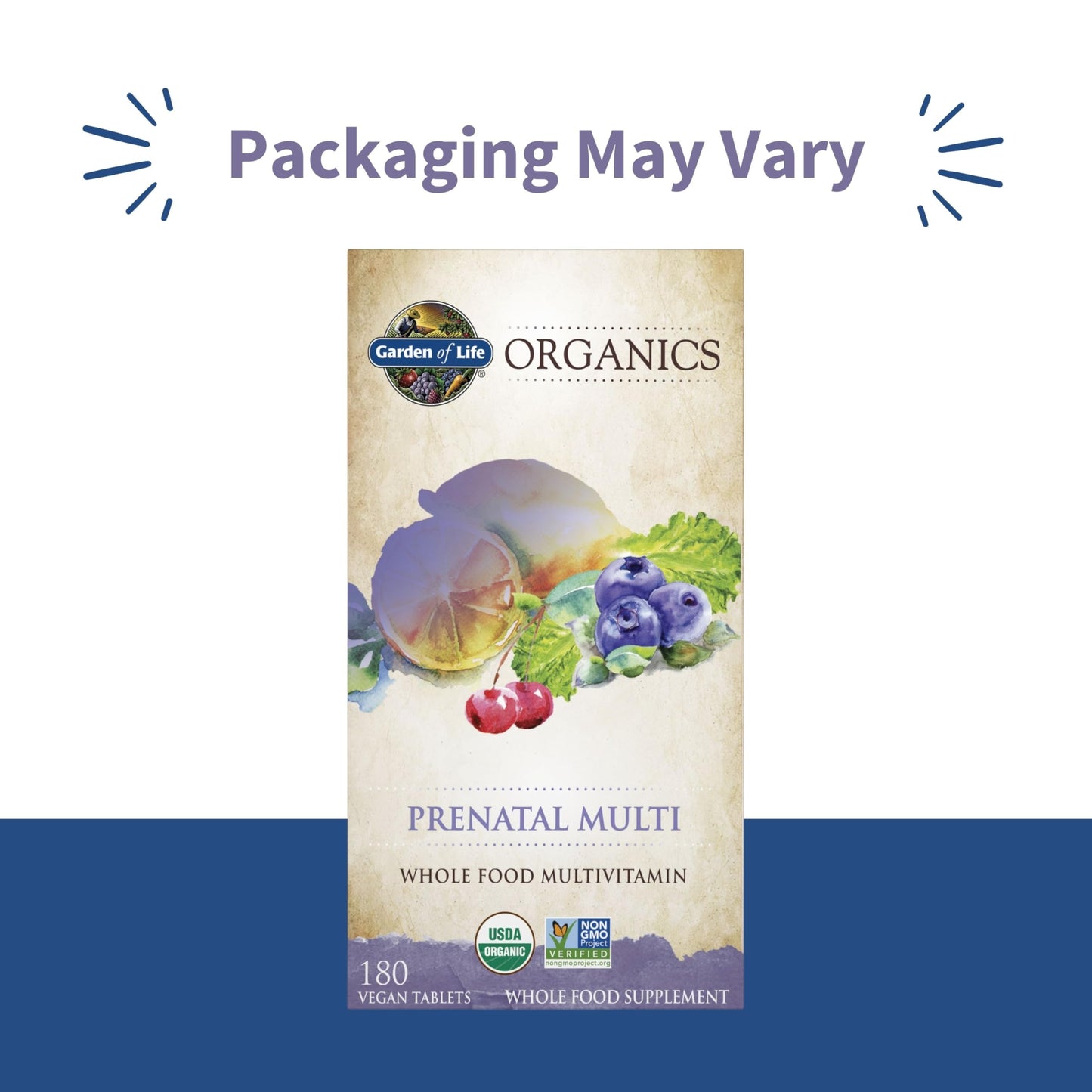 Garden of Life Organics Prenatal Multivitamin with Folate, B6, B12, D3 & Iron Tablets, 180 Tablets