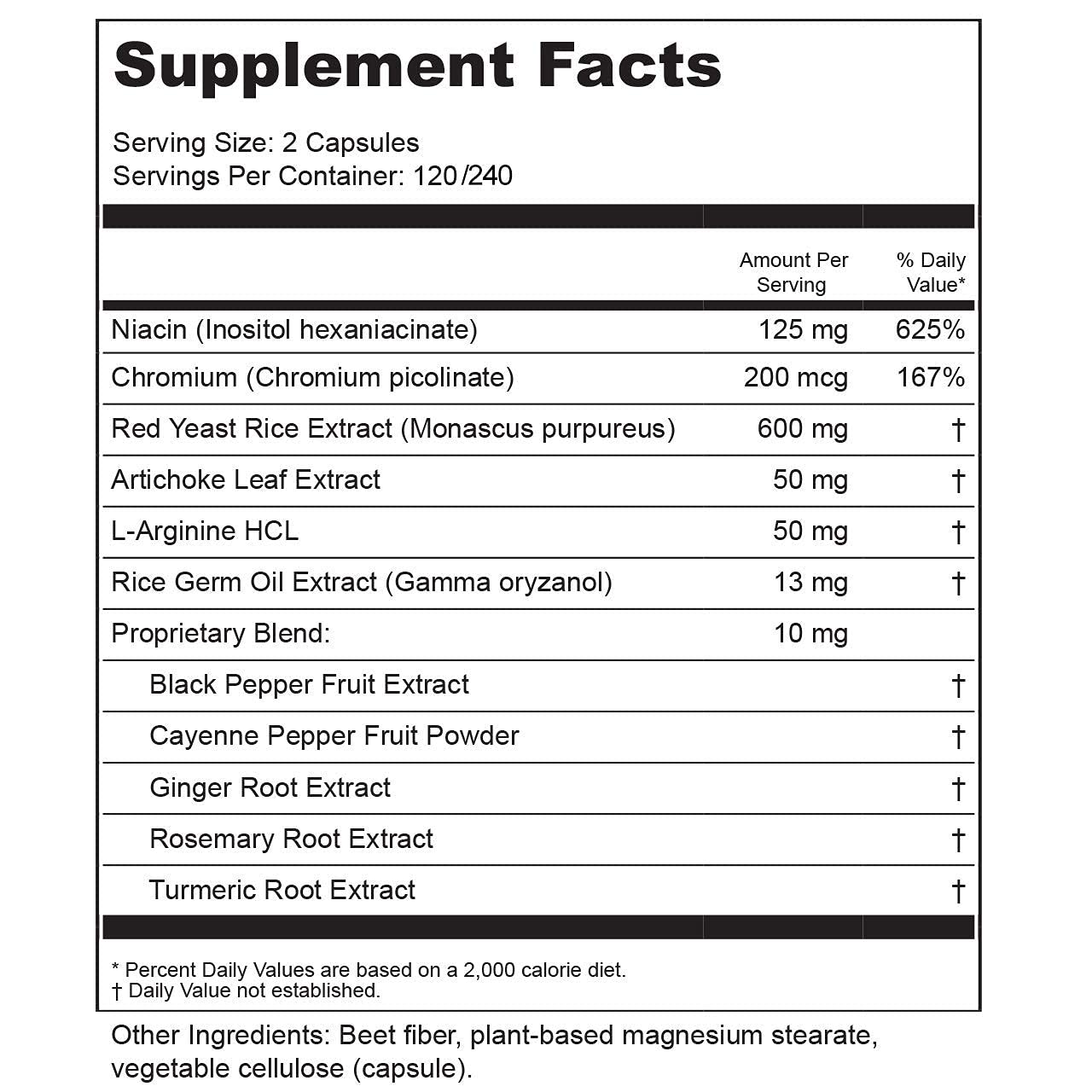 BIOACTIVE NUTRIENTS Red Rice Plus Supplement Capsules 240 Count Cholesterol Support