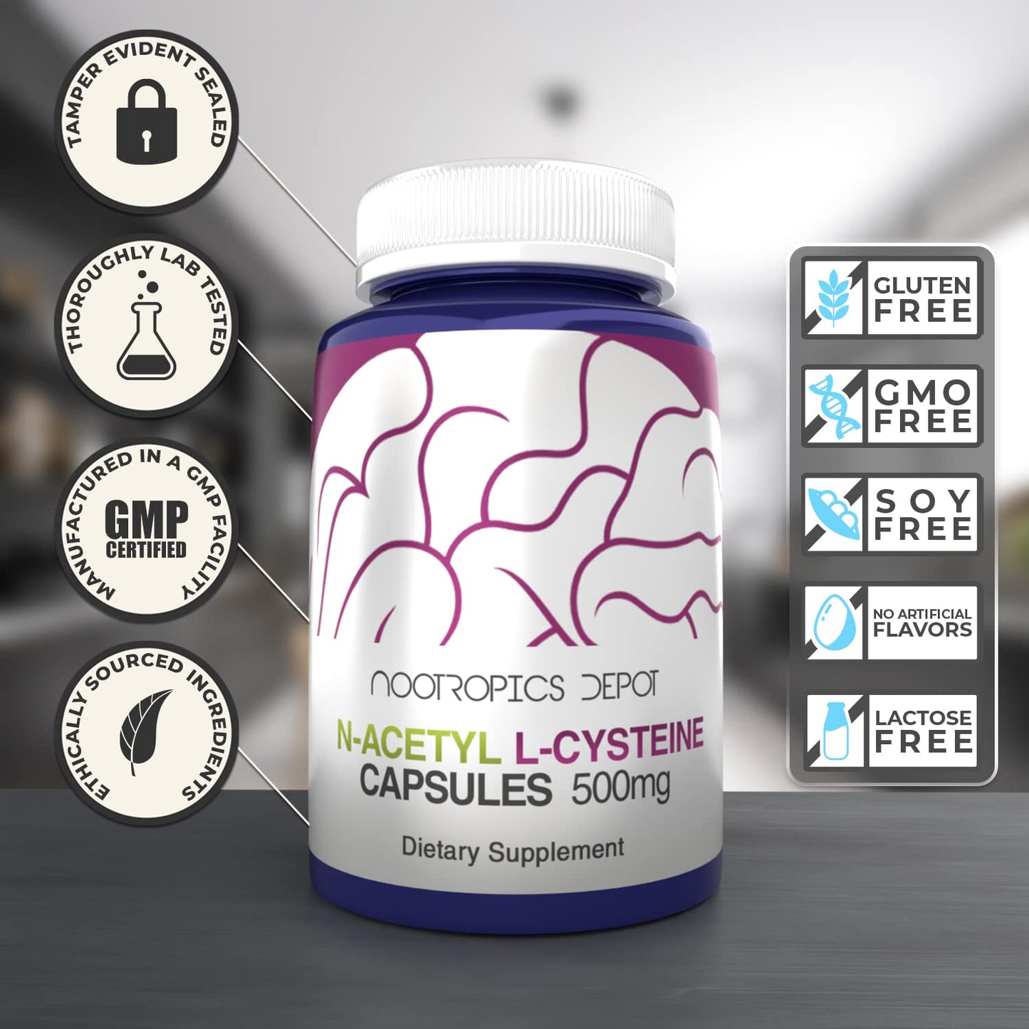 Nootropics Depot N-Acetyl L-Cysteine Capsules 500mg, 60 Count