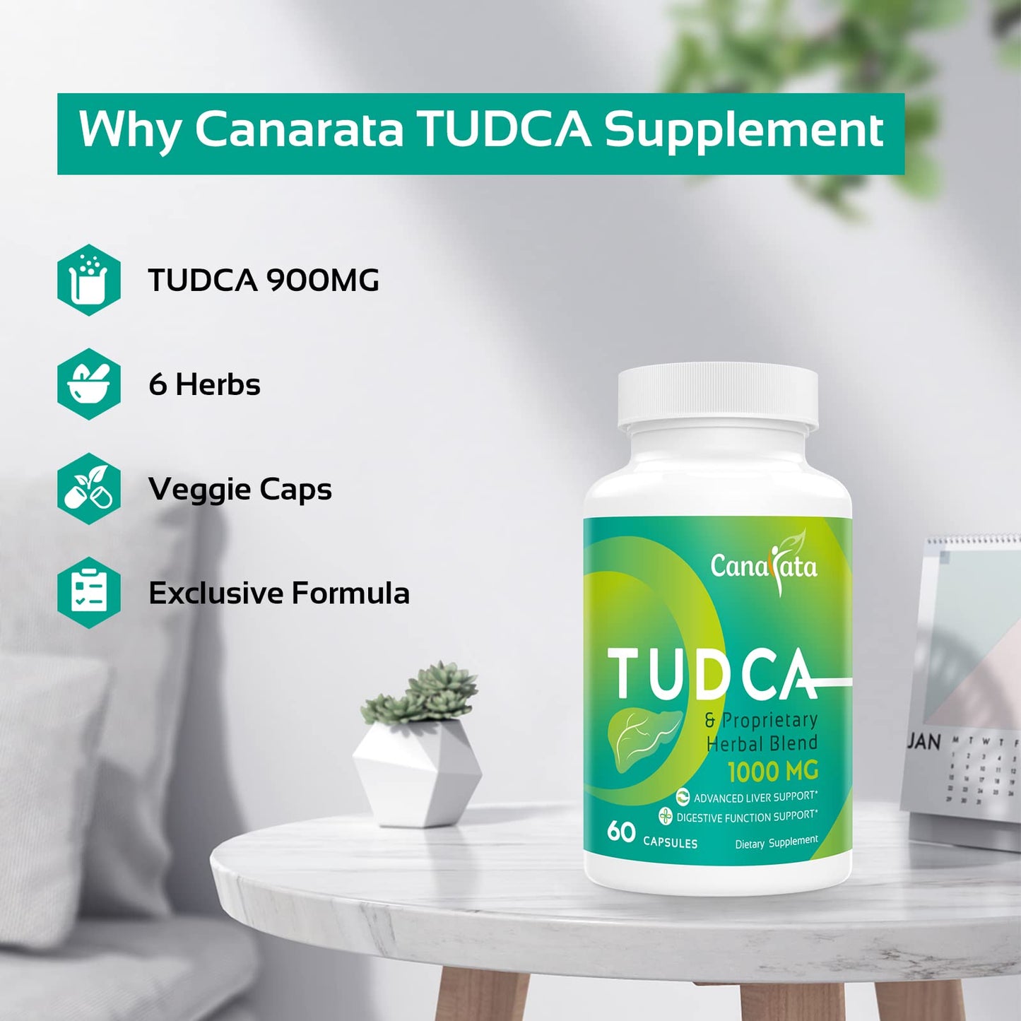 Canarata TUDCA Liver Support Supplements 1000mg Capsules 120
