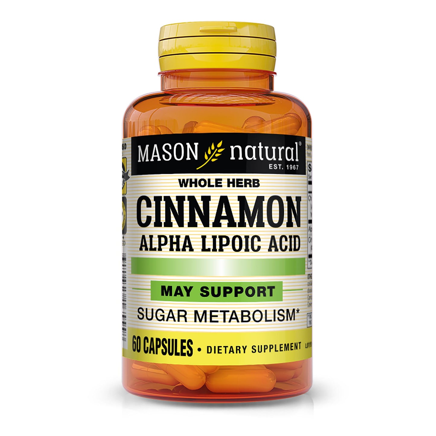 Mason Natural Whole Herb Cinnamon with Alpha Lipoic Acid & Chromium for Daily Wellness Support, 60 Capsules