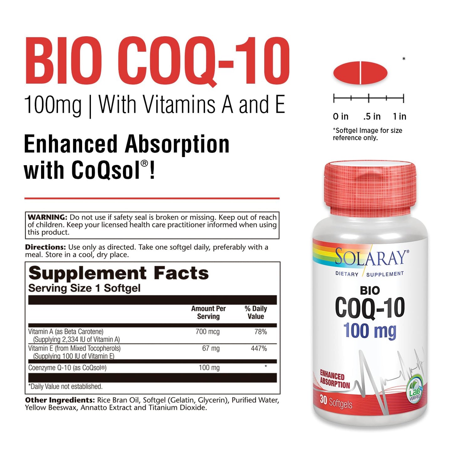 SOLARAY Bio CoQ-10 100 mg Softgel, 30 Count