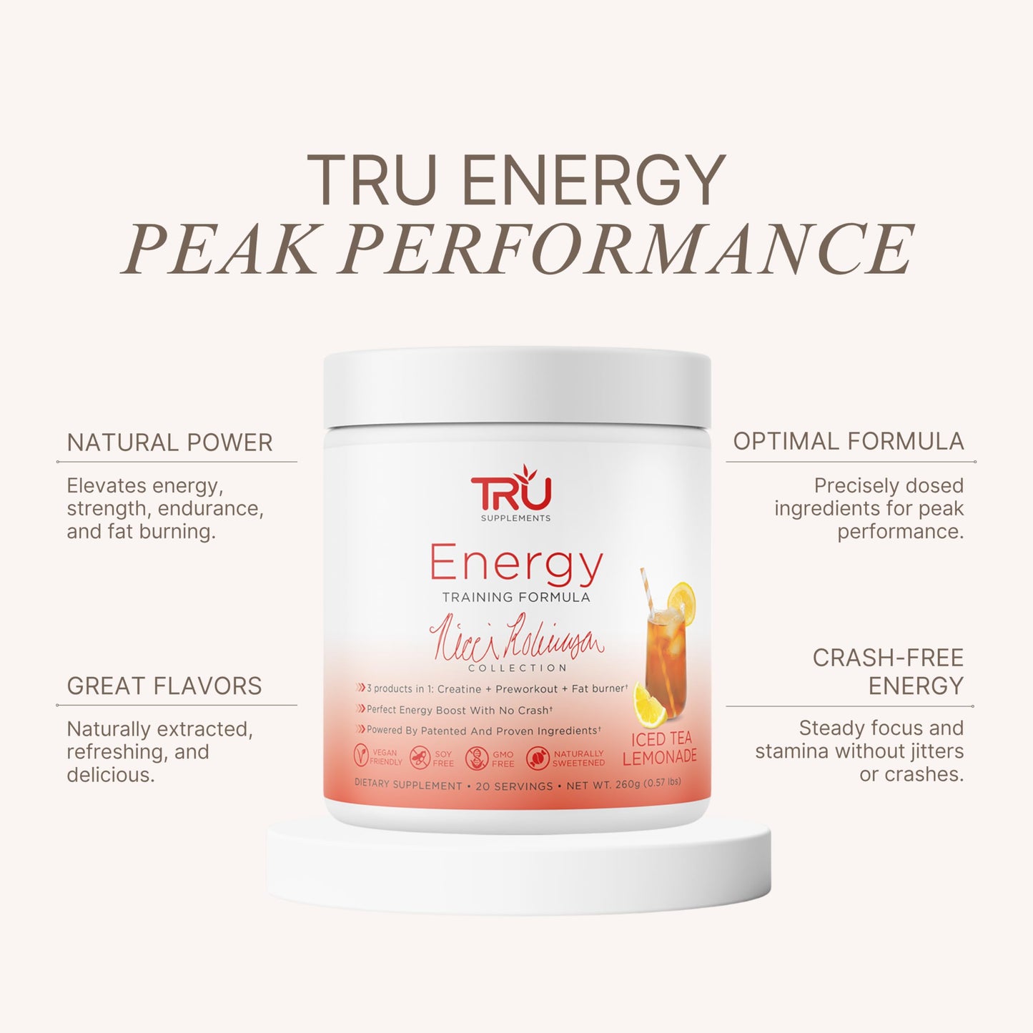 TRU Supplements Energy Pre Workout Training Formula Powder 9.17 oz