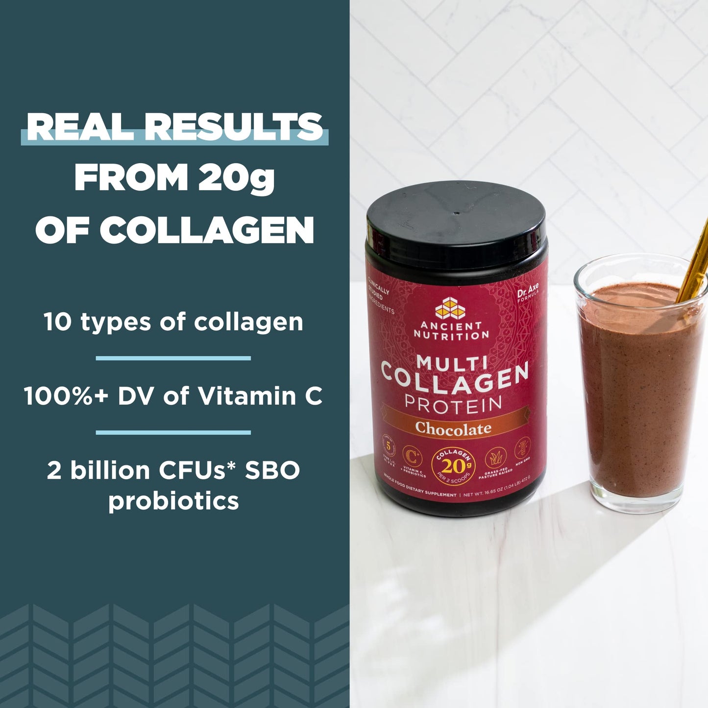 Ancient Nutrition Hydrolyzed Collagen Peptides Powder with Probiotics, Chocolate, 1