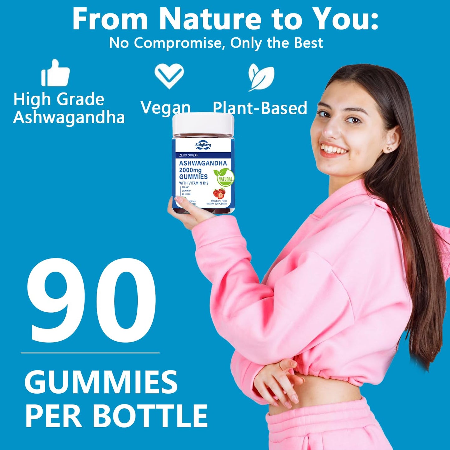 Suiyilary Ashwagandha High Strength Root Extract with Vitamin B12 Gummies 180 Gummies